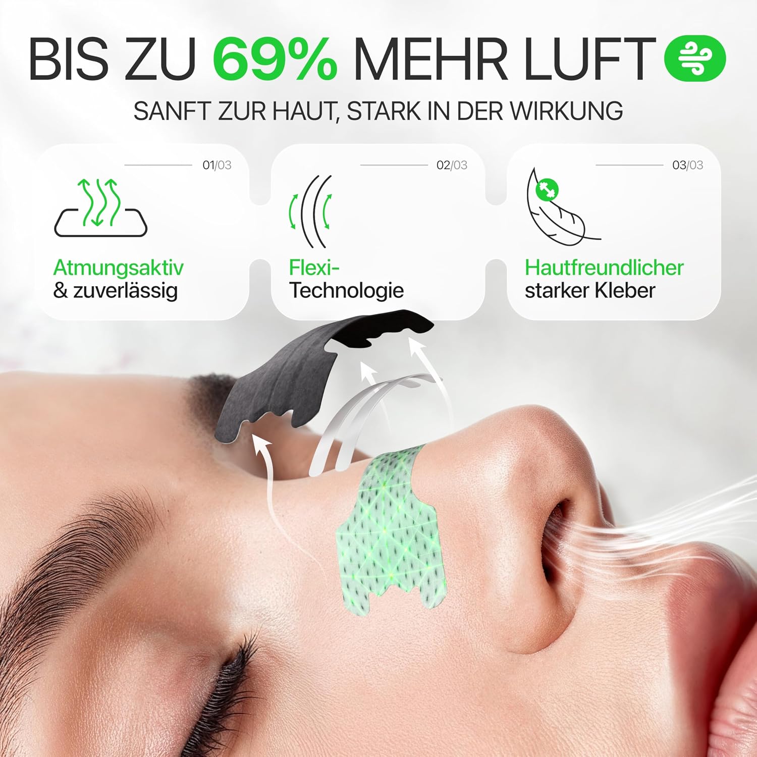 Ellicit Nasenpflaster schwarz 30 St. - Nasenstrips gegen Schnarchen Sport