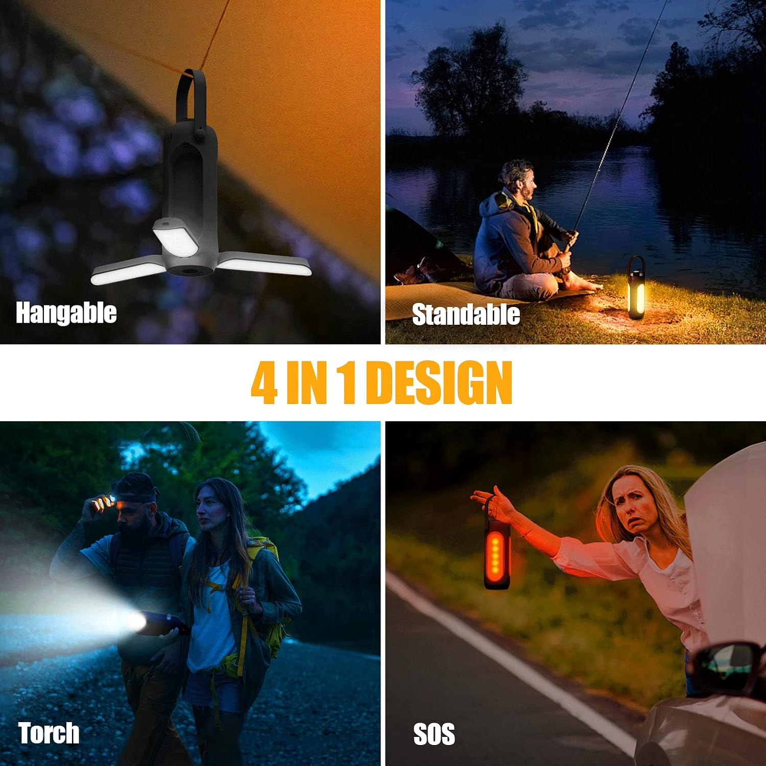 LED Campinglampe 10000 mAh Akku kabellos dimmbar 3 Leuchtmodi schwarz