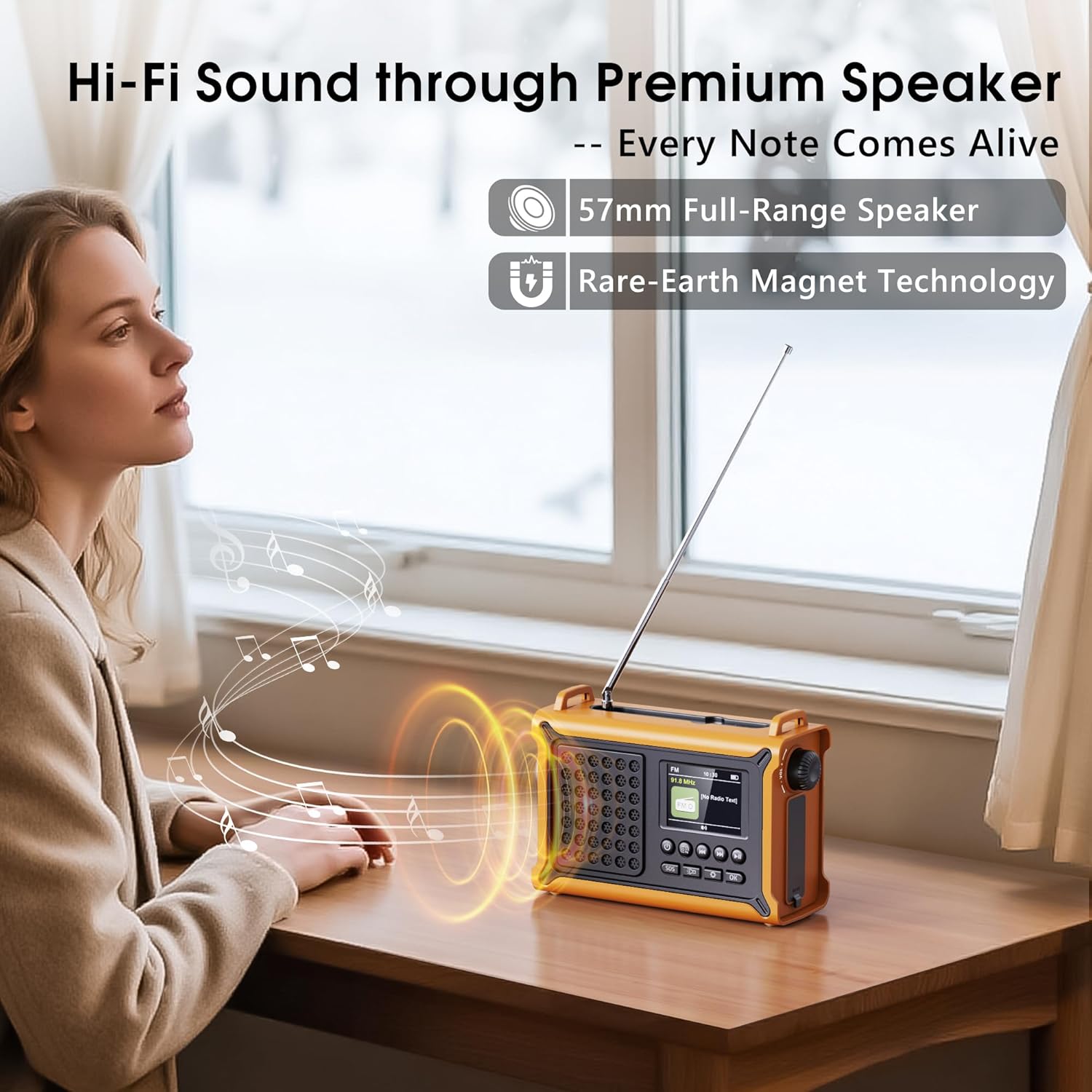 Tragbares Kurbelradio DAB+ UKW mit Solar, 12000mAh Powerbank, Bluetooth, SOS, LE