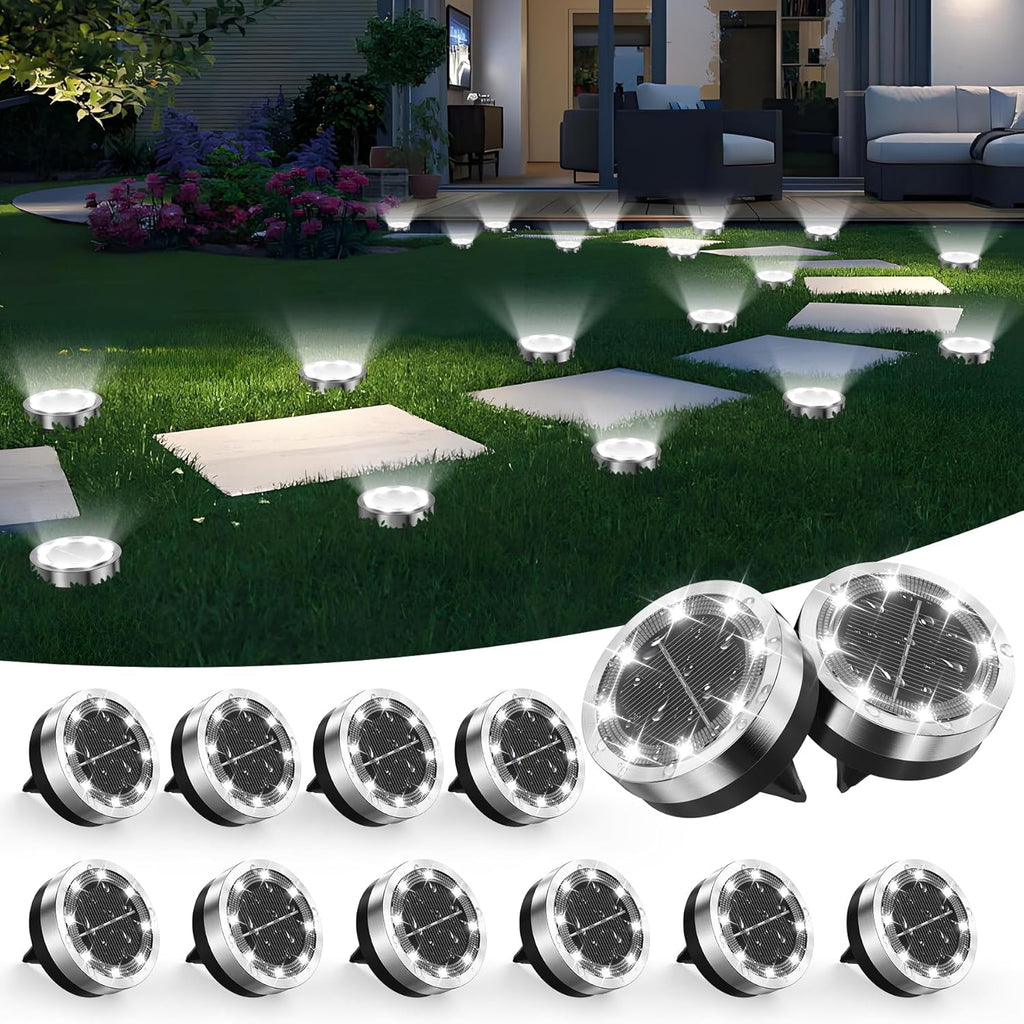 12er Solar Bodenleuchten Aussen 8 LED Warmweiss IP65 Edelstahl Kunststoff