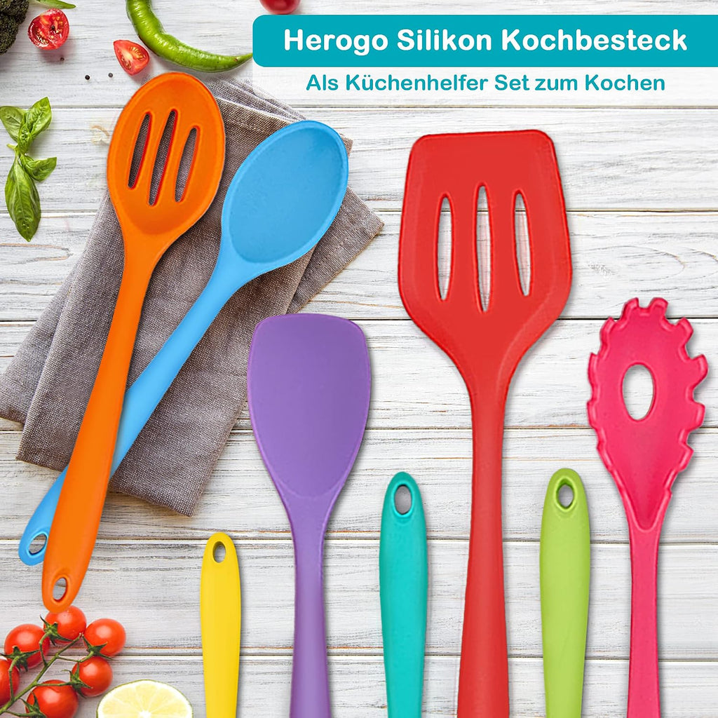 Herogo Silikon Kuechenhelfer Set 8-teilig schwarz hitzebestaendig antihaft