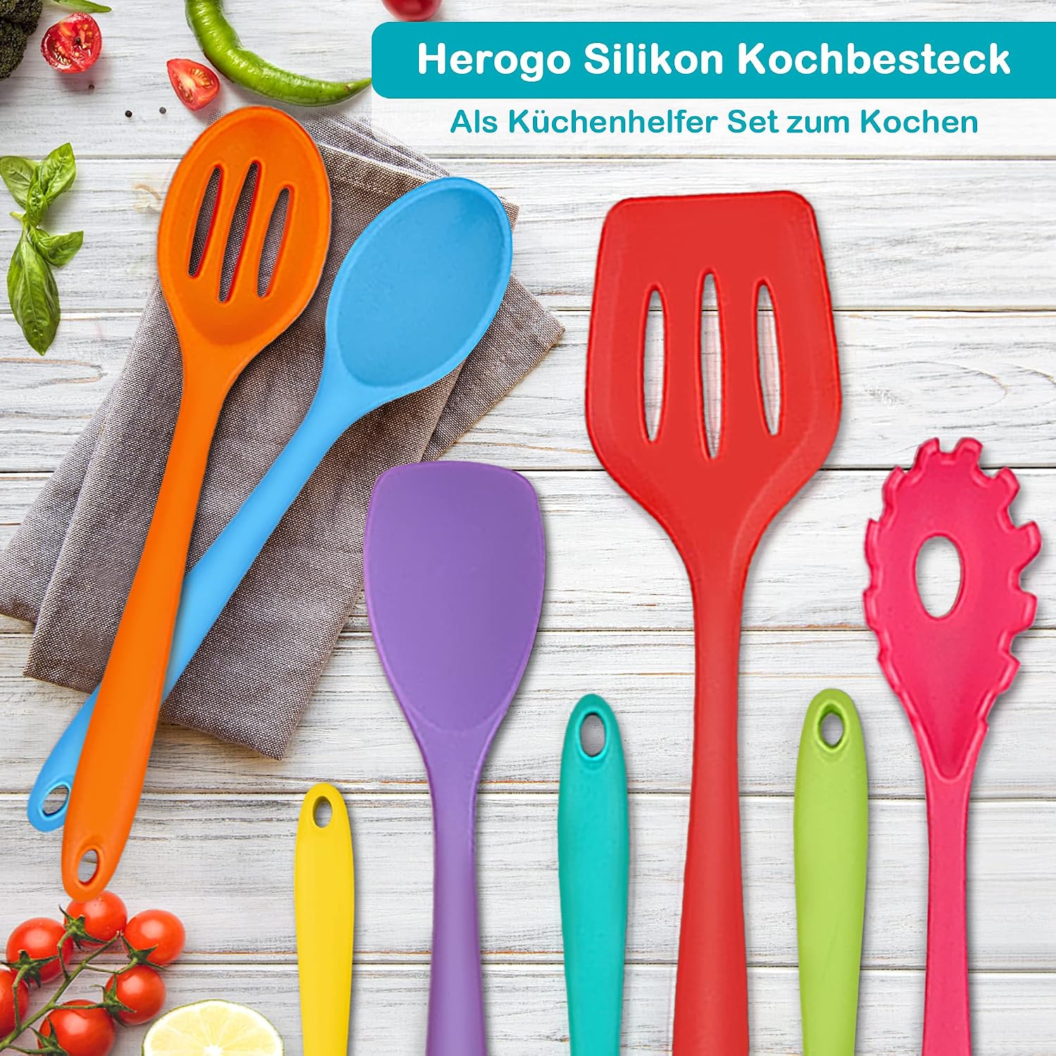 Herogo Silikon Kuechenhelfer Set 8-teilig schwarz hitzebestaendig antihaft