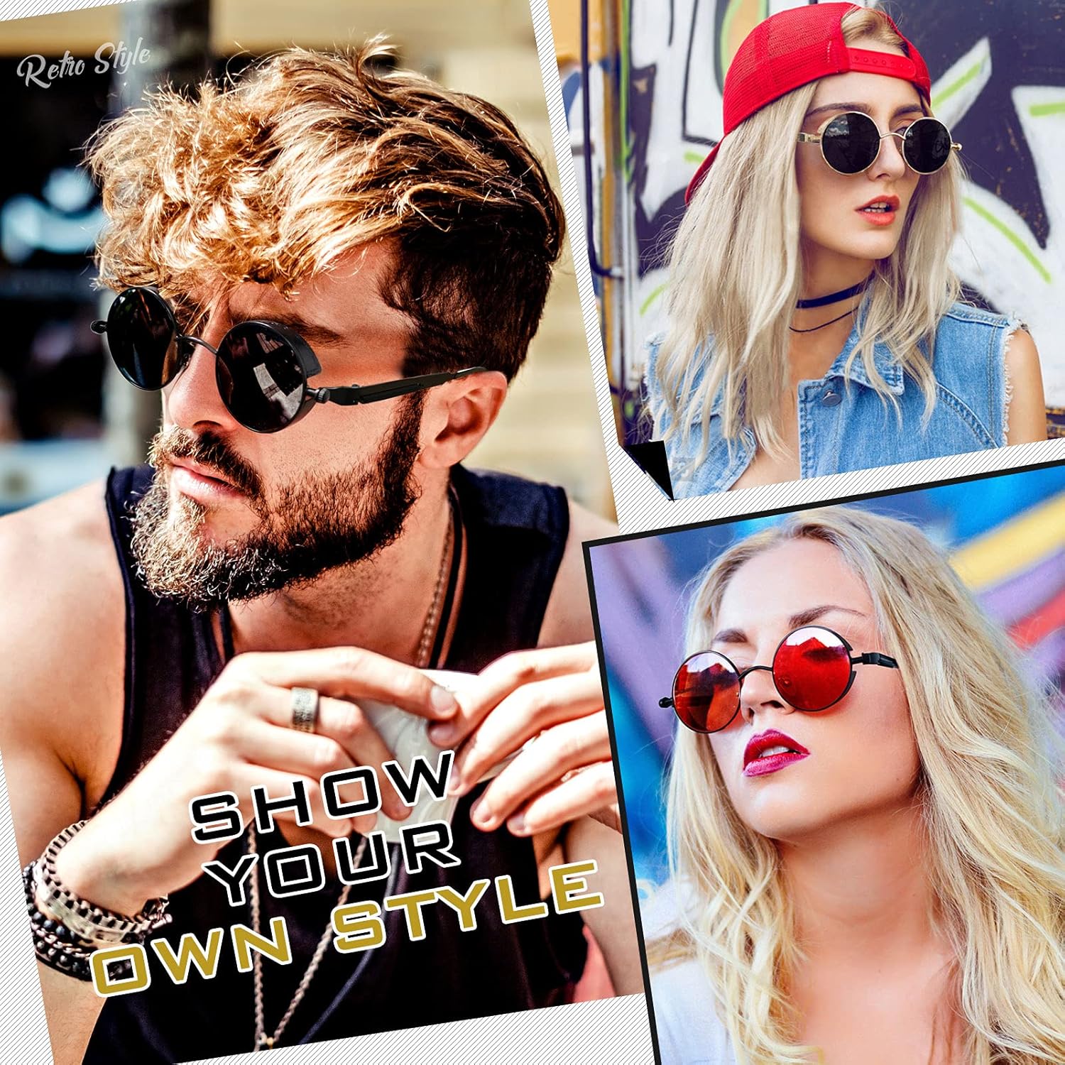GQUEEN Steampunk Sonnenbrille rund polarisiert UV400 Herren Damen