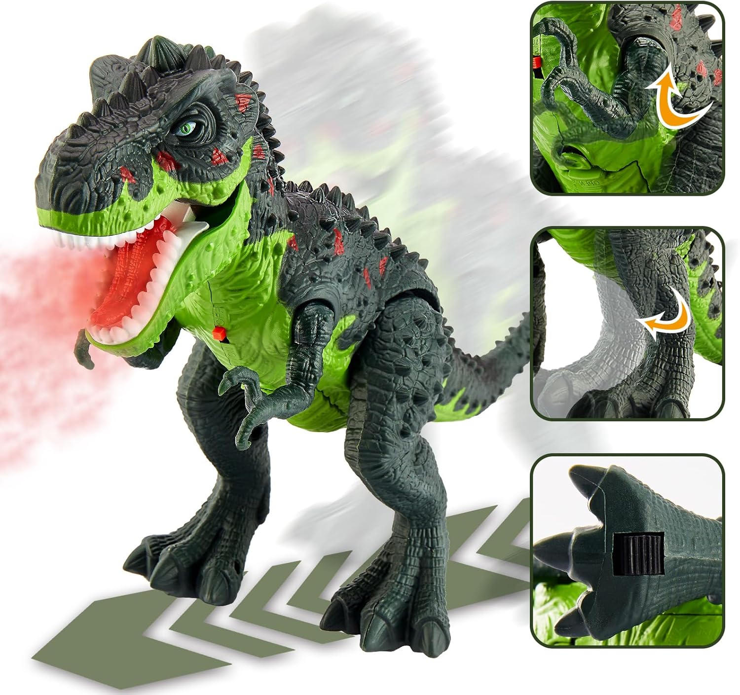 Dinosaurier Spielzeug T-Rex mit Licht, Sound, Spray & Gehen fuer Kinder ab 3
