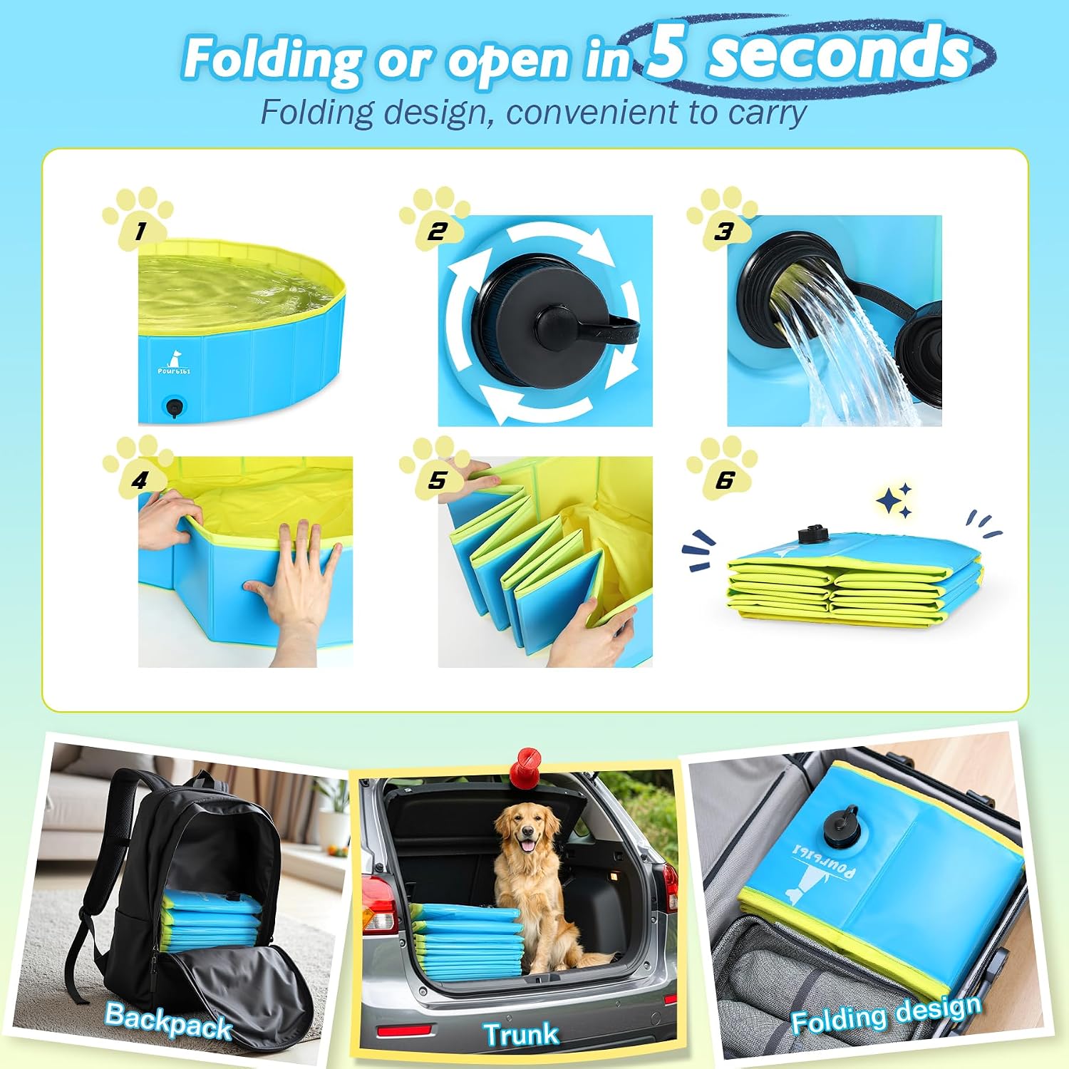 Pourbibi Hundepool 120 x 30 cm faltbares Planschbecken rutschfest fuer grosse Hund