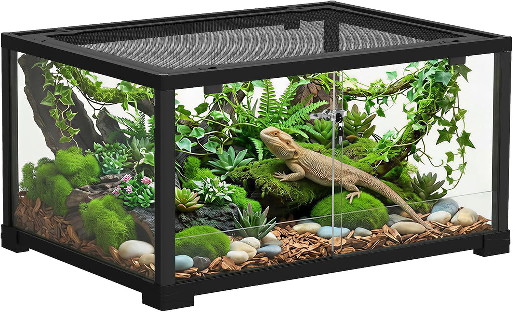 Pawhut Reptilien Terrarium Glasterrarium 60x45x32 cm schwarz ausbruchsicher