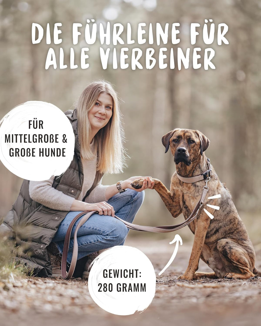 Rudelkoenig Fuehrleine Paola 2,30 m verstellbar reflektierend 1,5cm-2,5cm