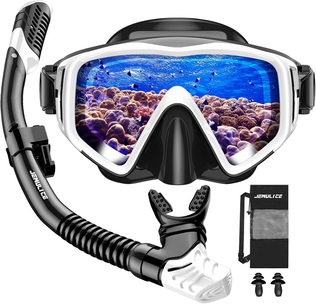 Schnorchelset Erwachsene Taucherbrille gehaertetes Glas Dry-Schnorchel Anti-Fog