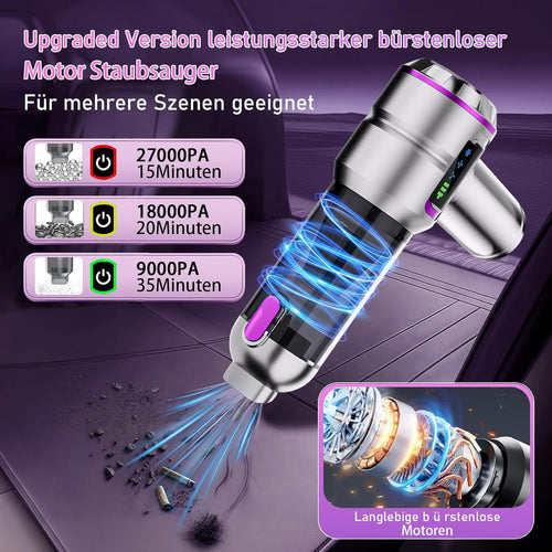 Akku-Handstaubsauger kabellos 27000 Pa Mini Autostaubsauger wiederaufladbar