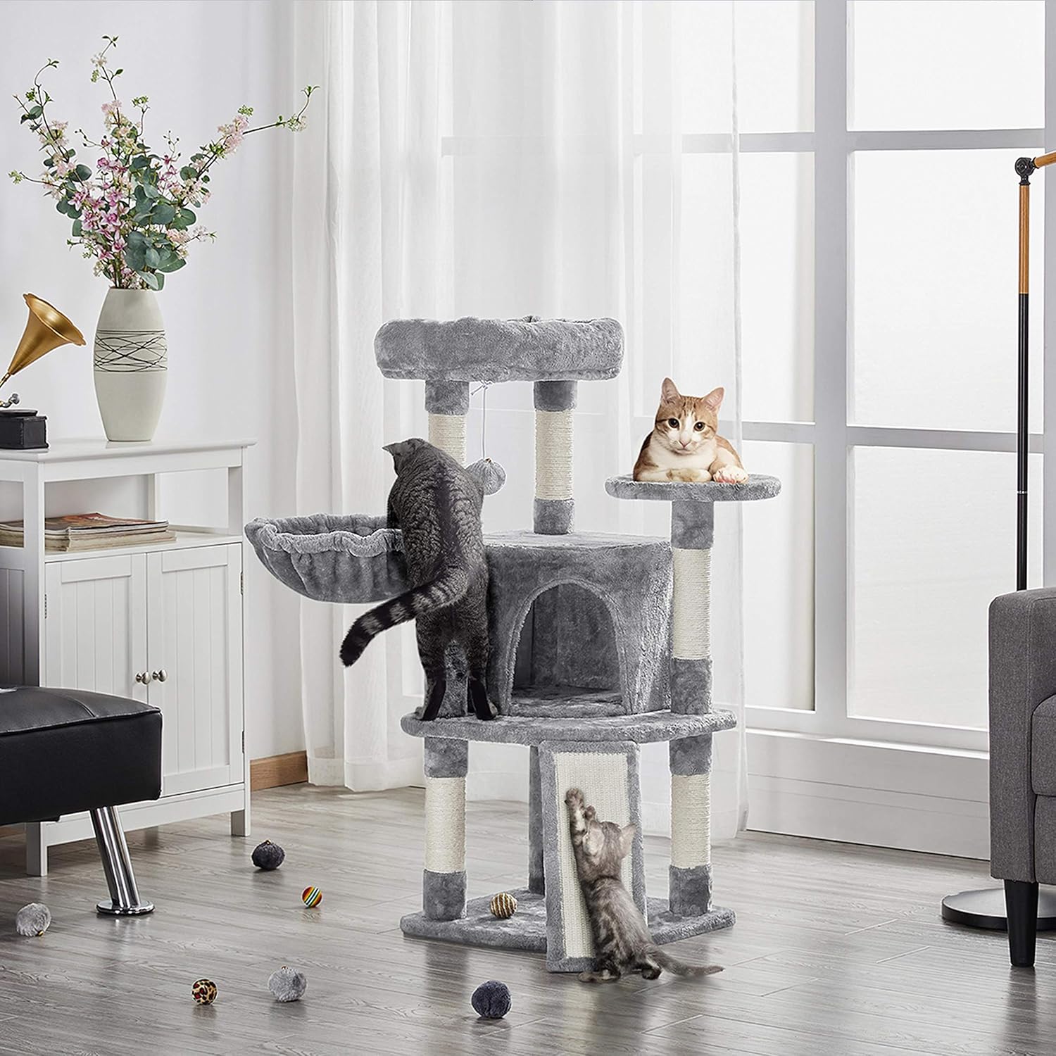 Katzen Kratzbaum 107 cm mit Höhle Sisal Plüsch stabil Katzenmöbel
