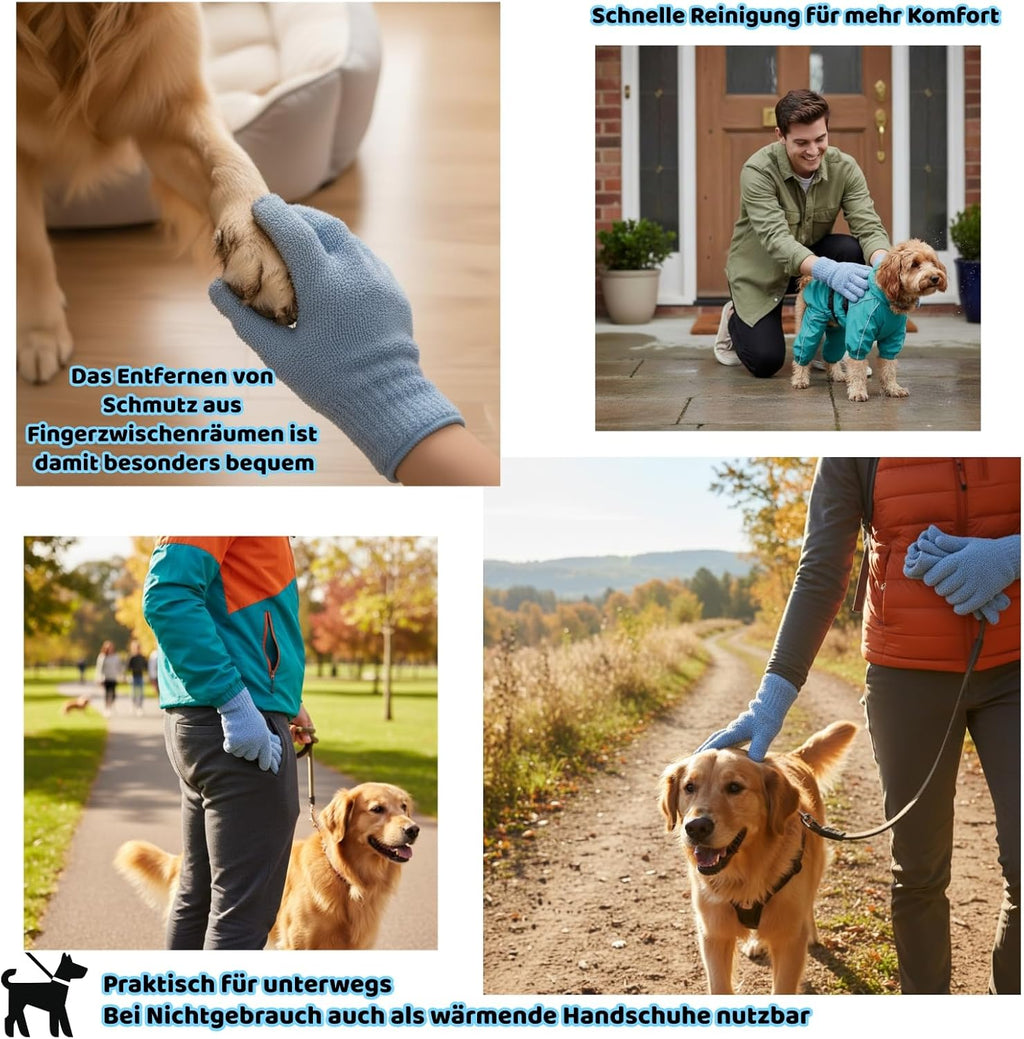 Mikrofaser Pfotenreiniger Handschuhe fuer Hunde wiederverwendbar und schnell trocknend