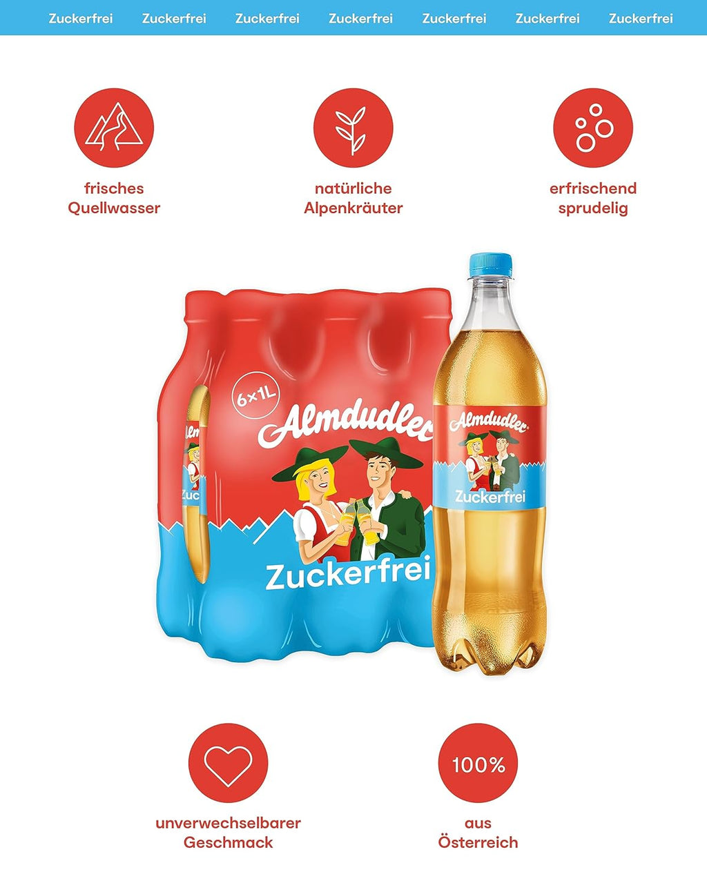 Almdudler zuckerfrei Alpenkraeuter Limonade 6 x, verschiedene Sorten