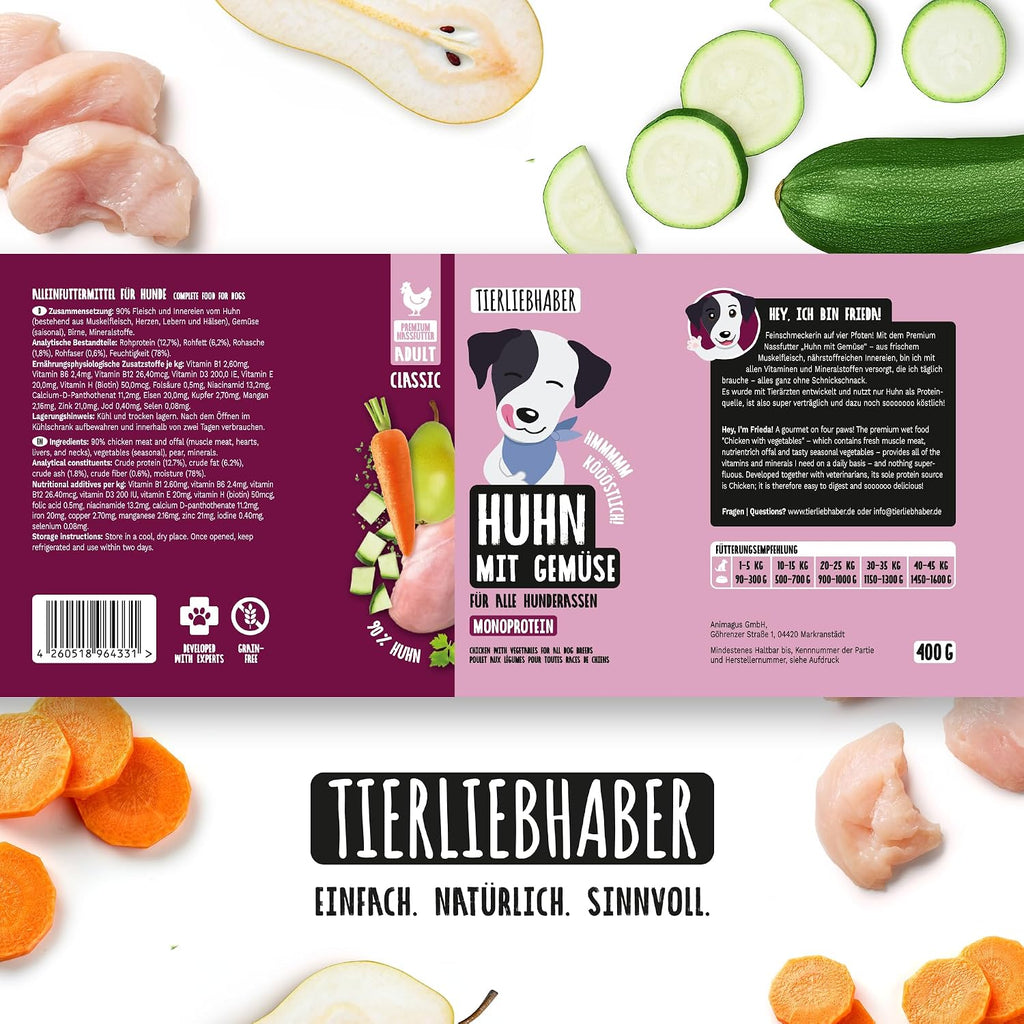 TIERLIEBHABER Nassfutter Rind mit Gemuese 91% Fleischanteil