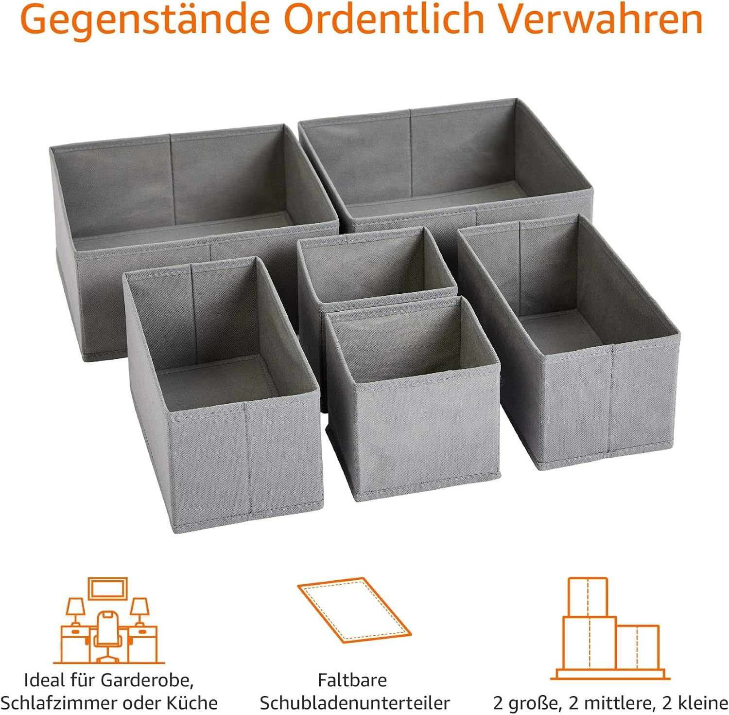 Basics Schubladen Organizer 6‑teilig faltbares Ordnungssystem fuer Kleidung