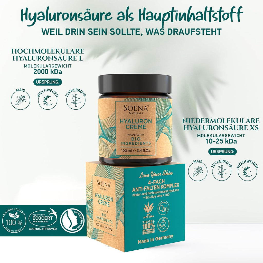 Hyaluron Q10 Creme 100 ml Tages- und Nachtcreme Anti-Falten Bio