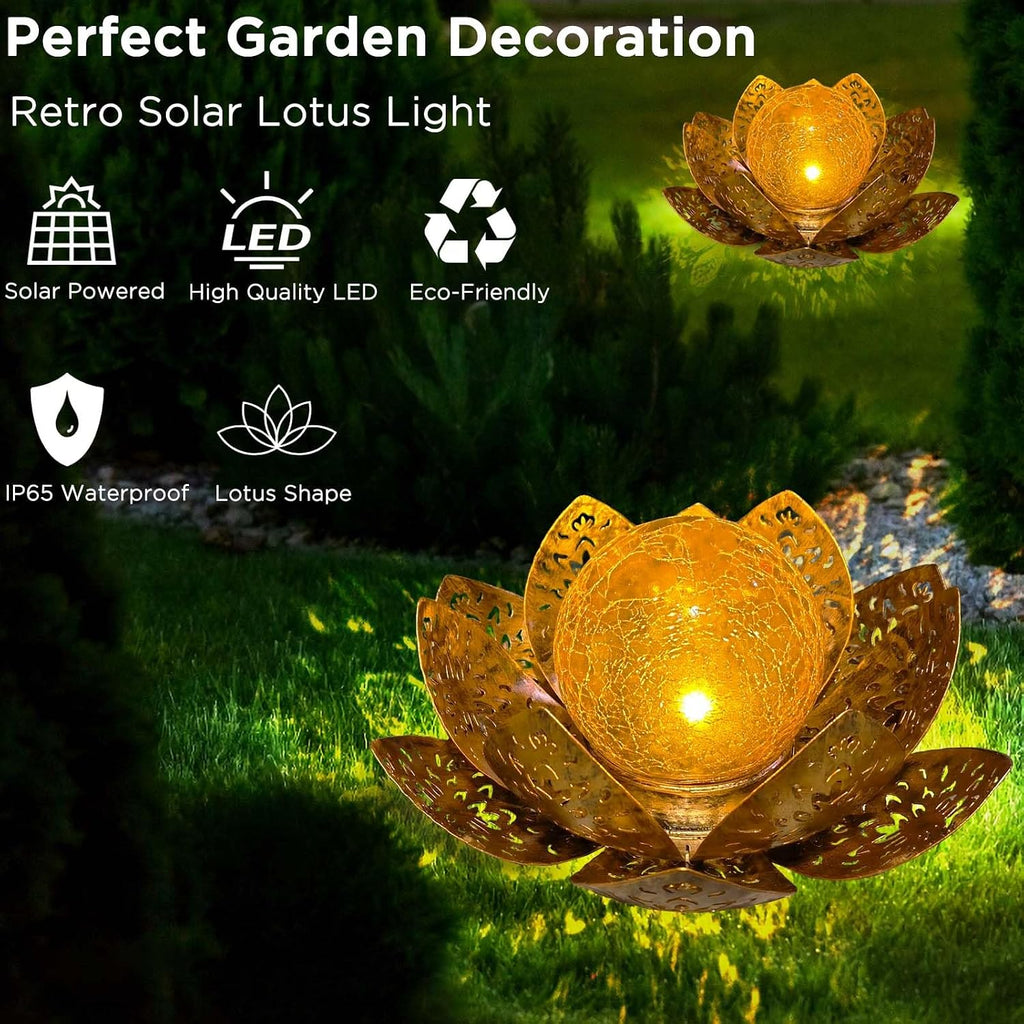 Solarlampe Lotus aus Metall fuer Aussen wasserdicht warmweiss Gartenbeleuchtung