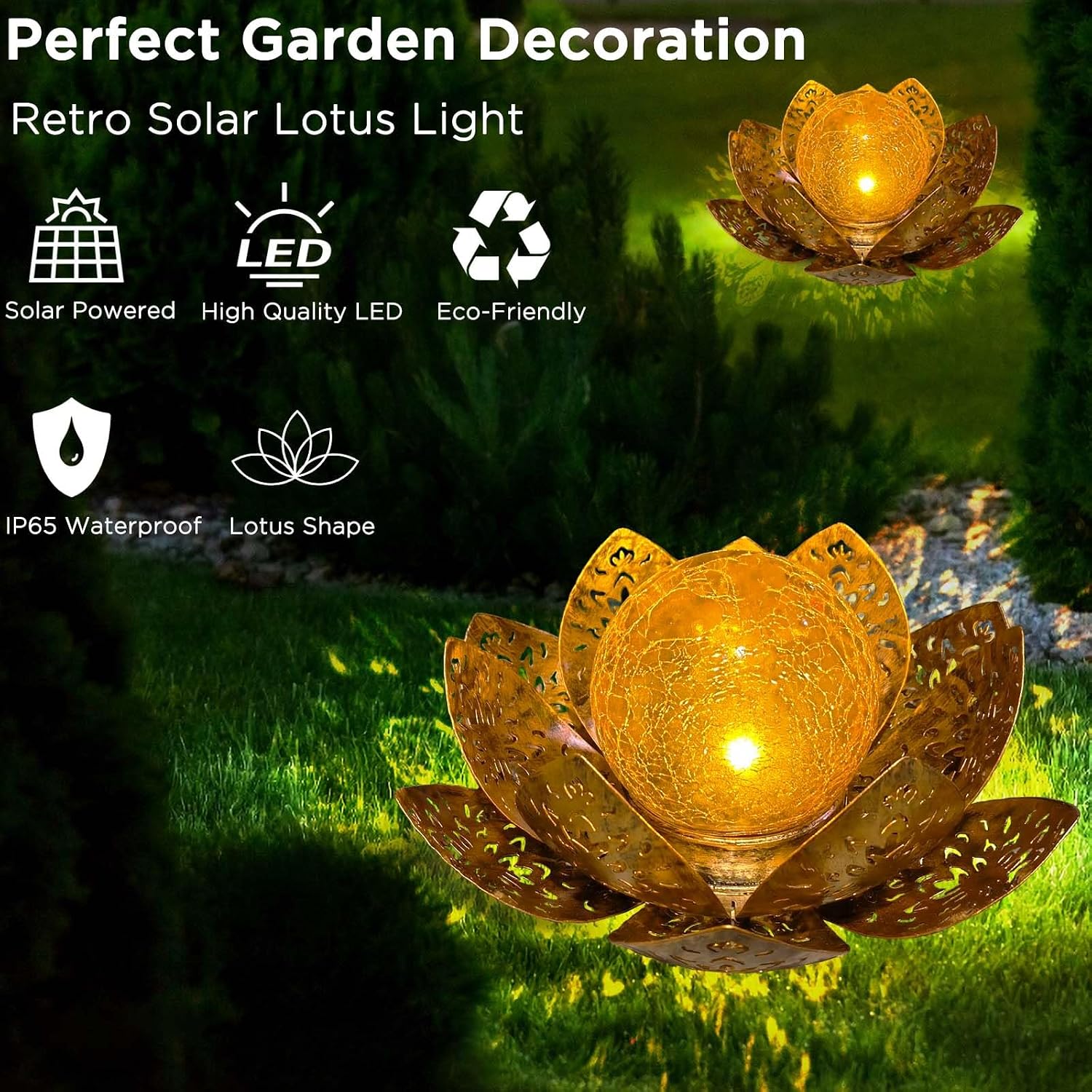Solarlampe Lotus aus Metall fuer Aussen wasserdicht warmweiss Gartenbeleuchtung