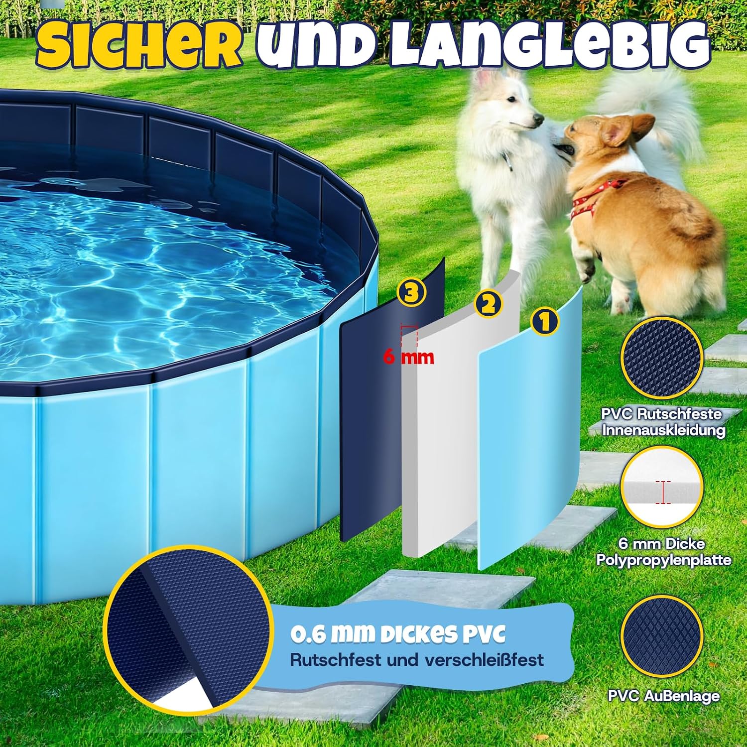 JONRRYIN Hundepool 160x30 cm faltbar rutschfest mit Buerste Flicken Ablassventil