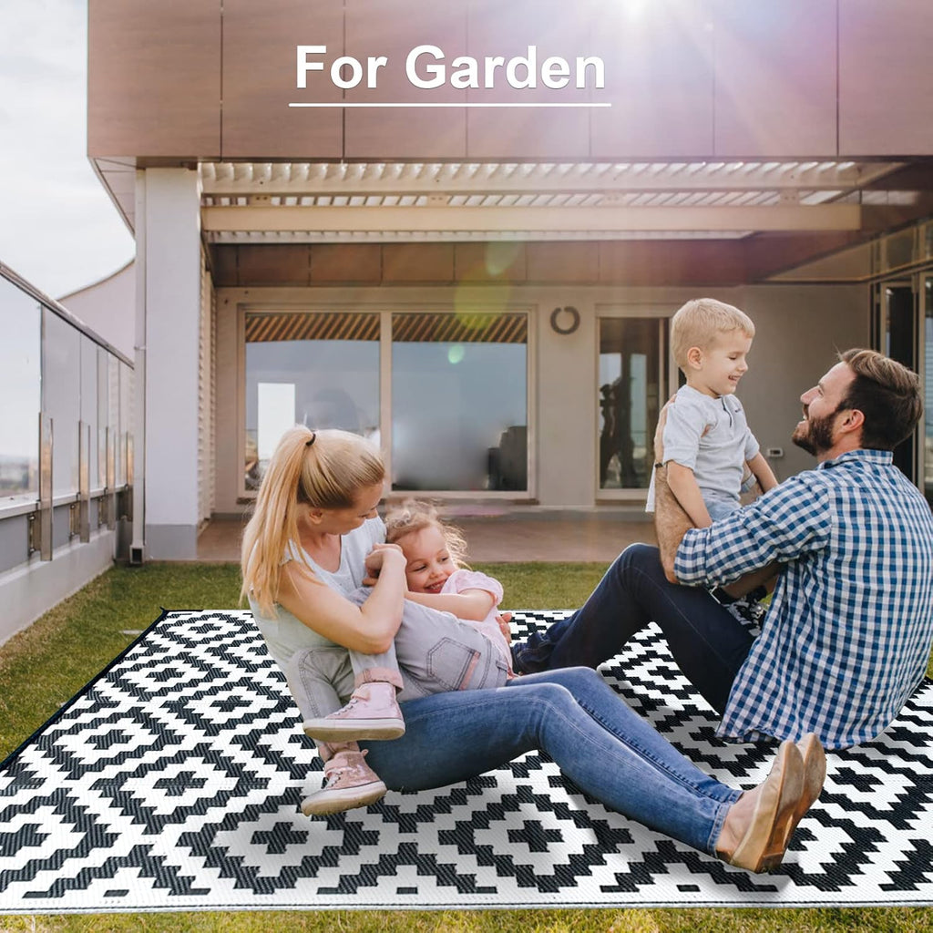 CHOSHOME Outdoor Teppich 120x180 cm Schwarz Wetterfest UV-bestaendig Terrasse