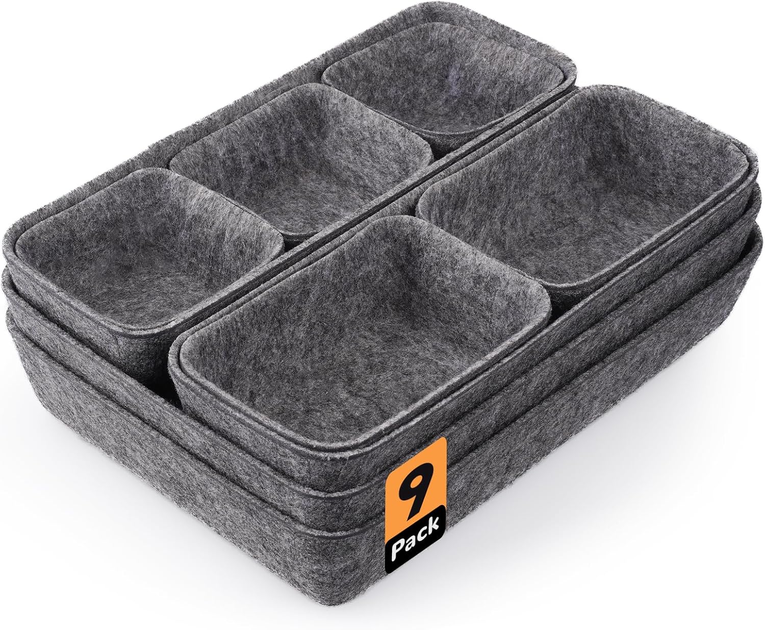 Filz Schubladen-Organizer 9er Set, Aufbewahrungsboxen 4 Groessen fuer Buero Tisch