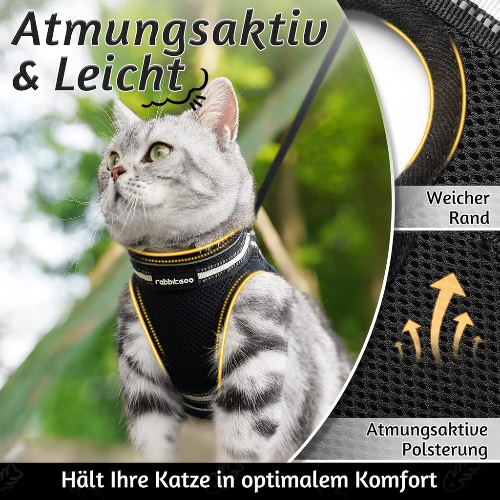 rabbitgoo Katzengeschirr verstellbar ausbruchsicher Schwarz Gr. S Kaetzchen