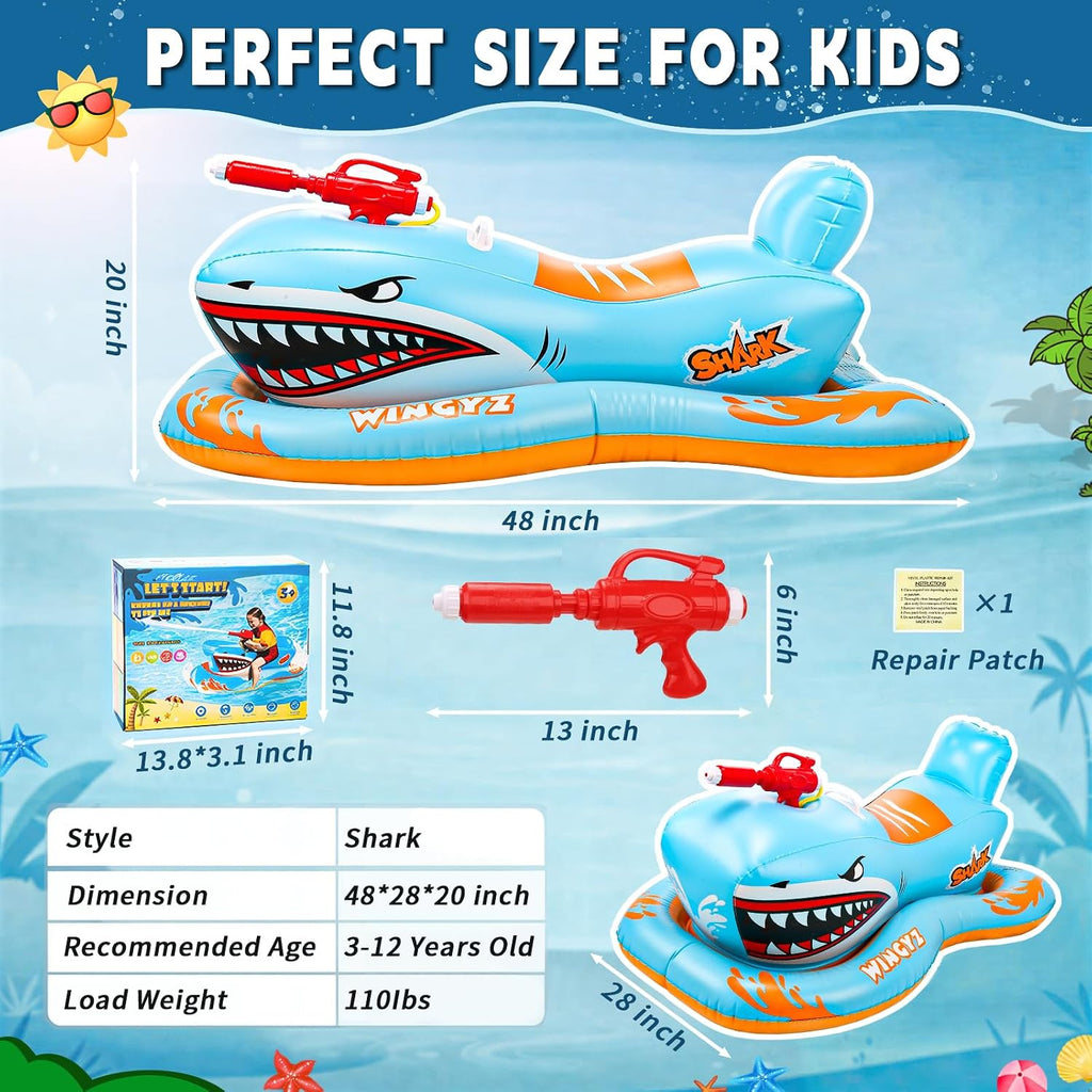 Wingyz Haifisch Luftmatratze Kinder mit Wasserpistole Schwimmtier Pool Boot Gart