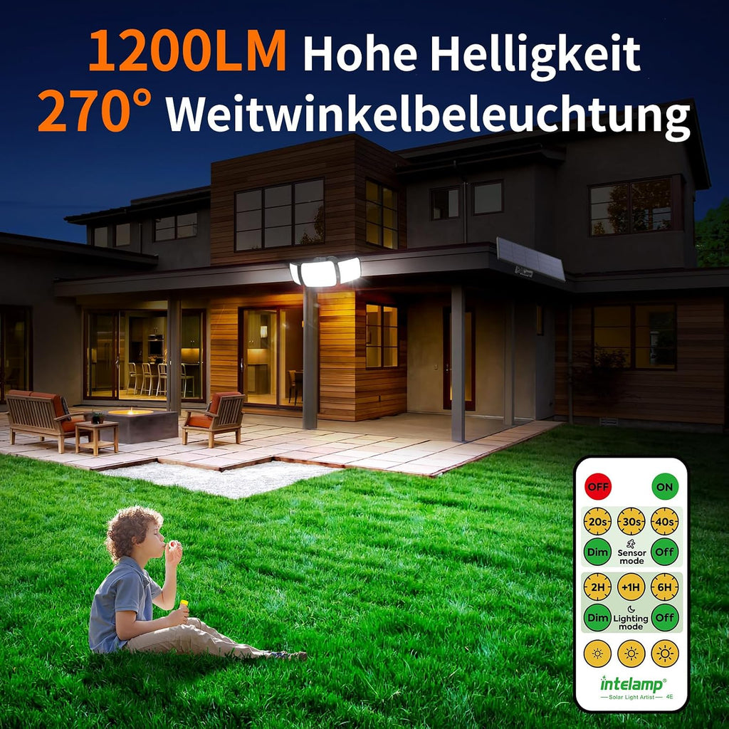 INTELAMP Solar-Strahler 1200 lm 108 LED 6000 mAh Bewegungsmelder Fernbedienung 4