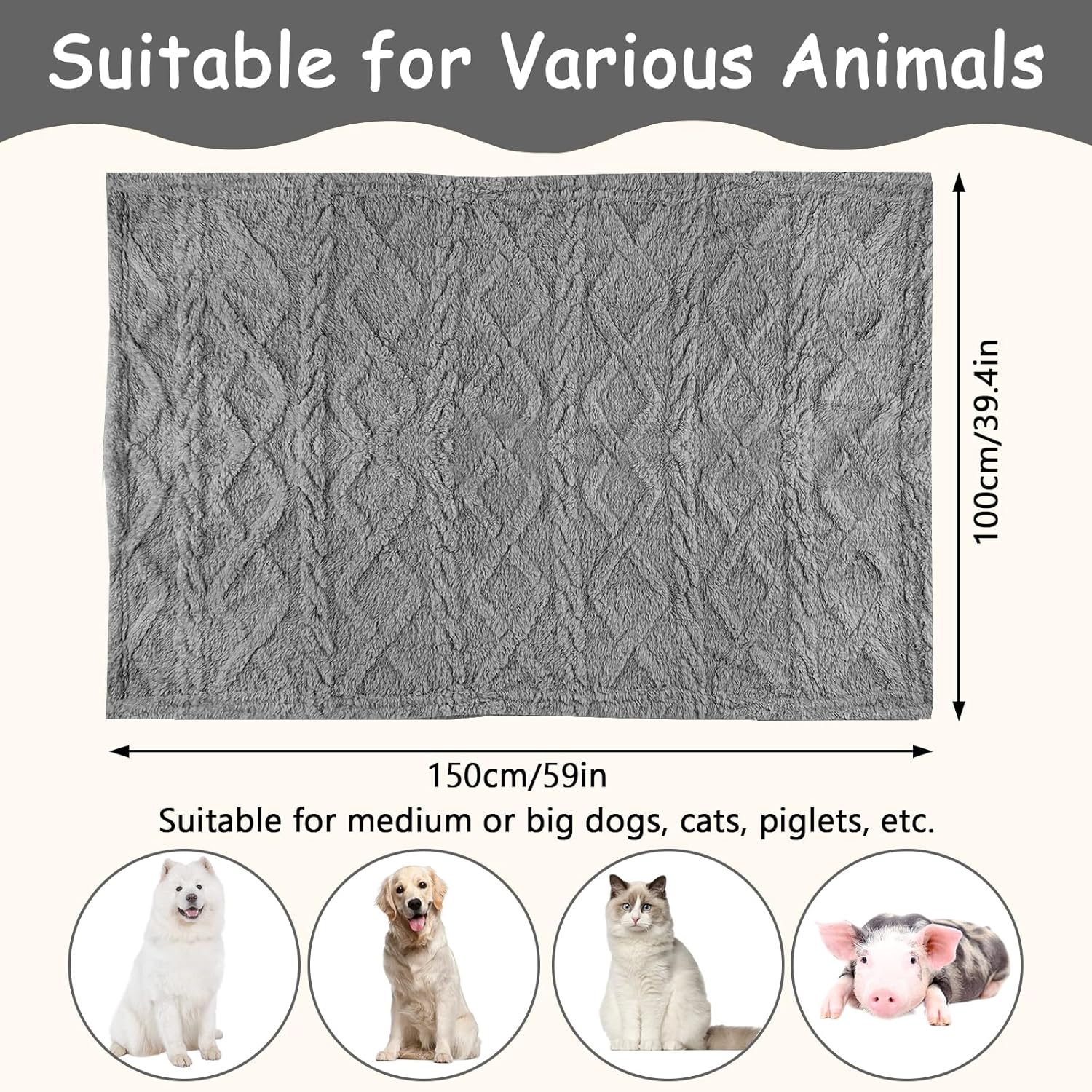 Hundedecke 70×100 cm Fleece flauschig waschbar beige fuer Hunde Katzen