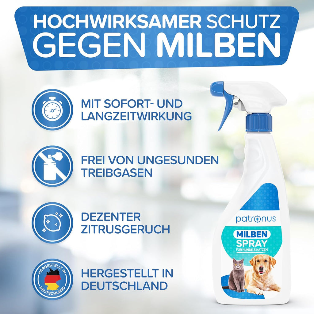 Milbenspray für Hunde & Katzen 500ml mit ätherischen Ölen dezenter Duft