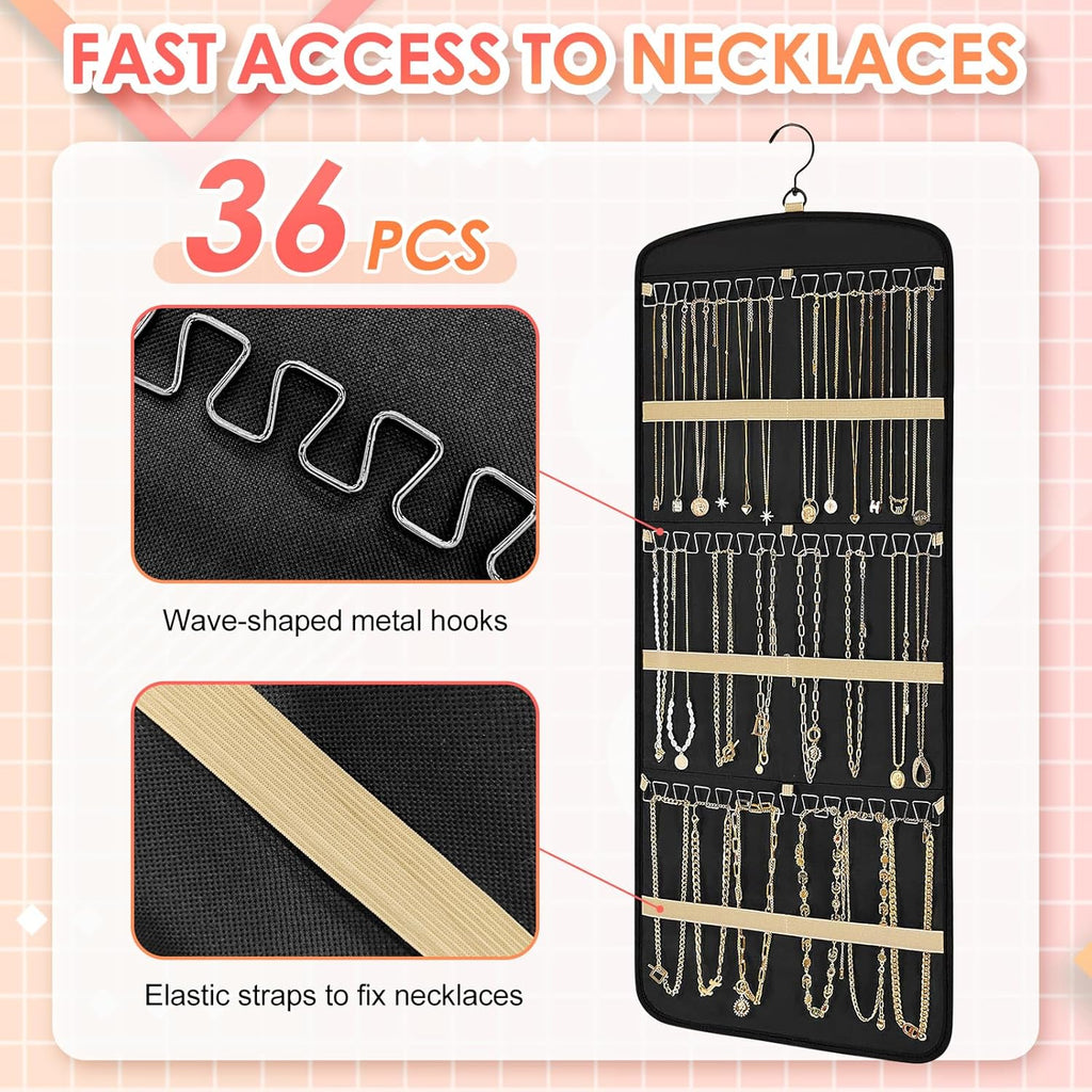 Schmuck-Organizer zum Aufhaengen mit Haken und Taschen, doppelseitig
