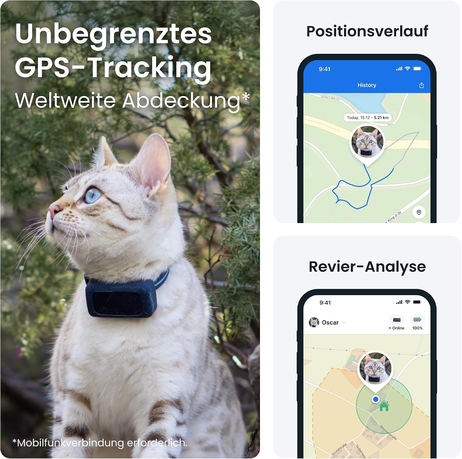 Tractive CAT Mini GPS Tracker Katzen Halsband Braun mit Live-Ortung