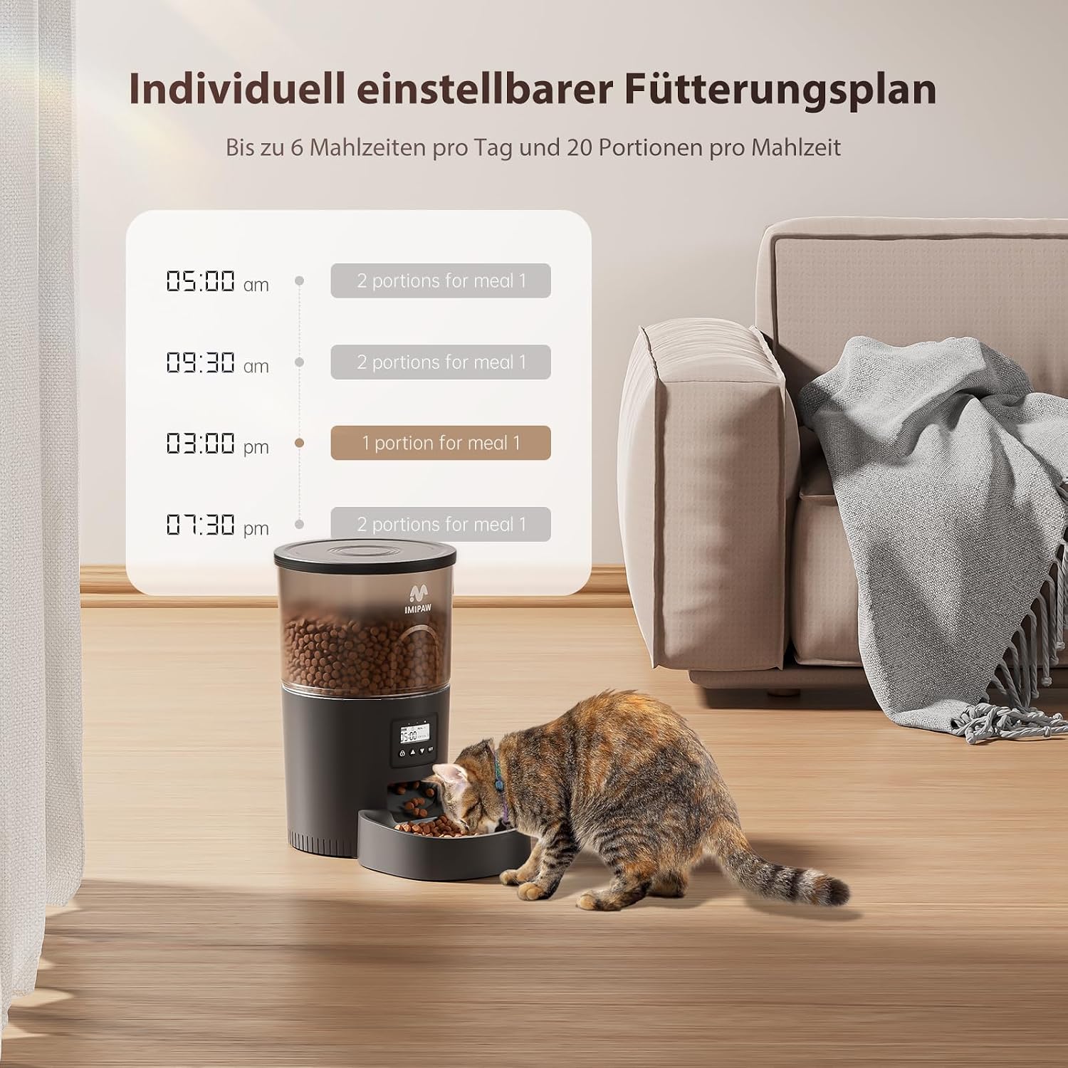 IMIPAW Futterautomat Katze, WiFi, APP-Steuerung, Mahlzeiten