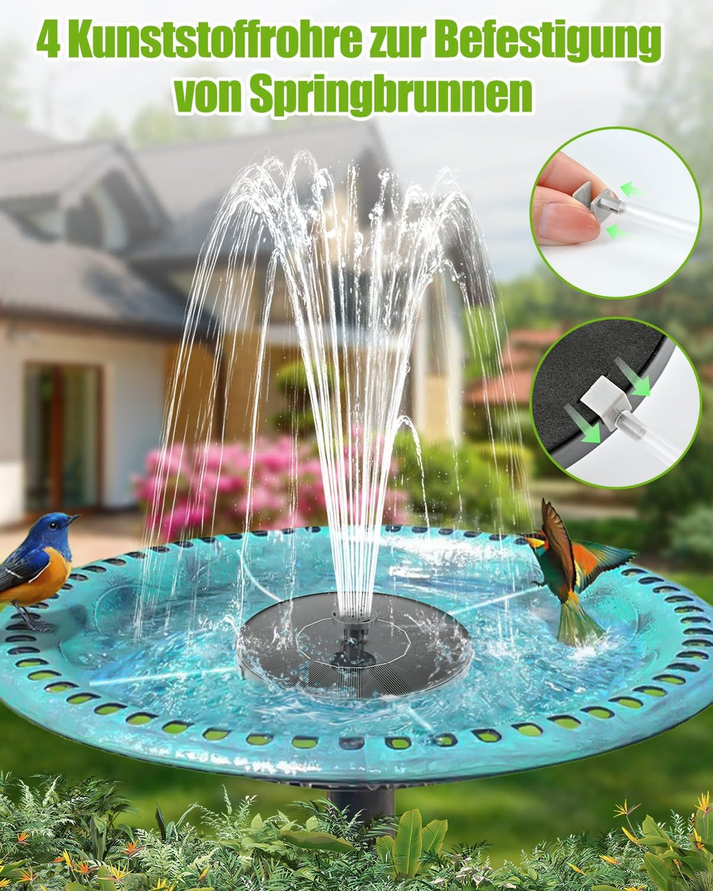 Solar Springbrunnen Pumpe schwimmend mit 6 Wasserstrahl-Effekten fuer Teich Garte