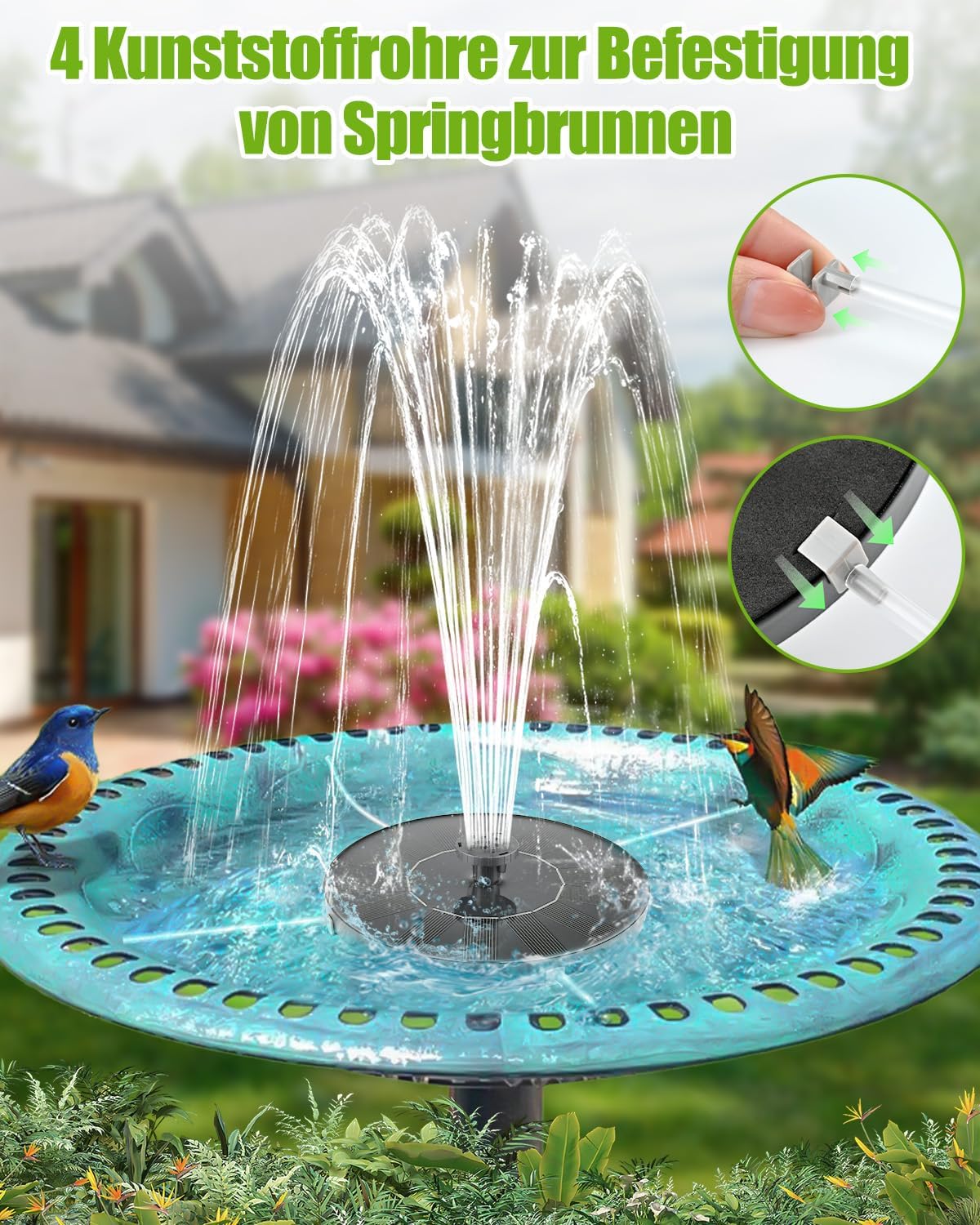 Solar Springbrunnen Pumpe schwimmend mit 6 Wasserstrahl-Effekten fuer Teich Garte