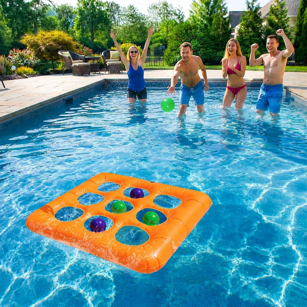 Aufblasbares Tic Tac Toe Pool Spiel 9 Felder mit 10 Baellen Sommerparty Set