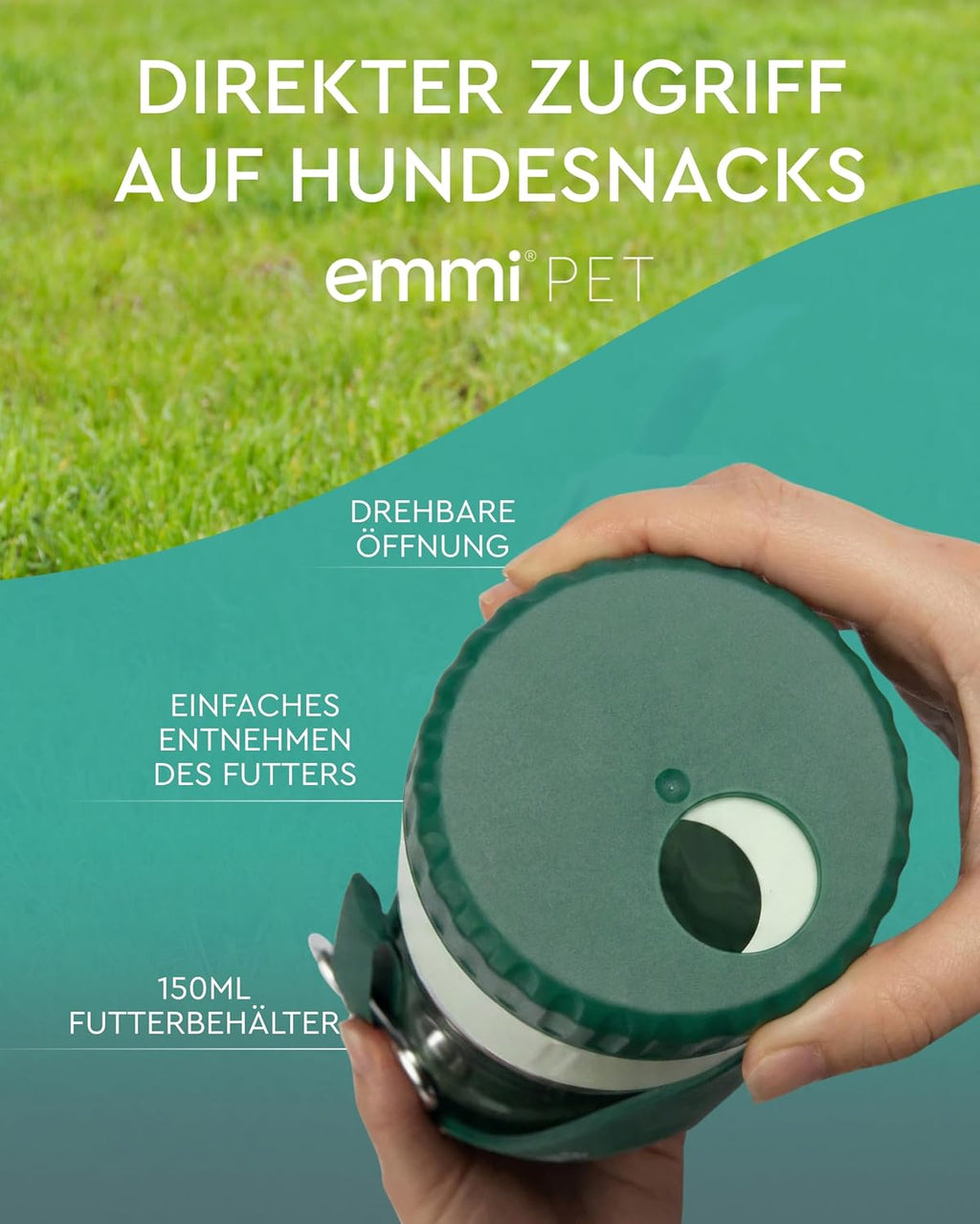 emmi‑PET Hundetrinkflasche mit Futterbehaelter Dunkelgruen