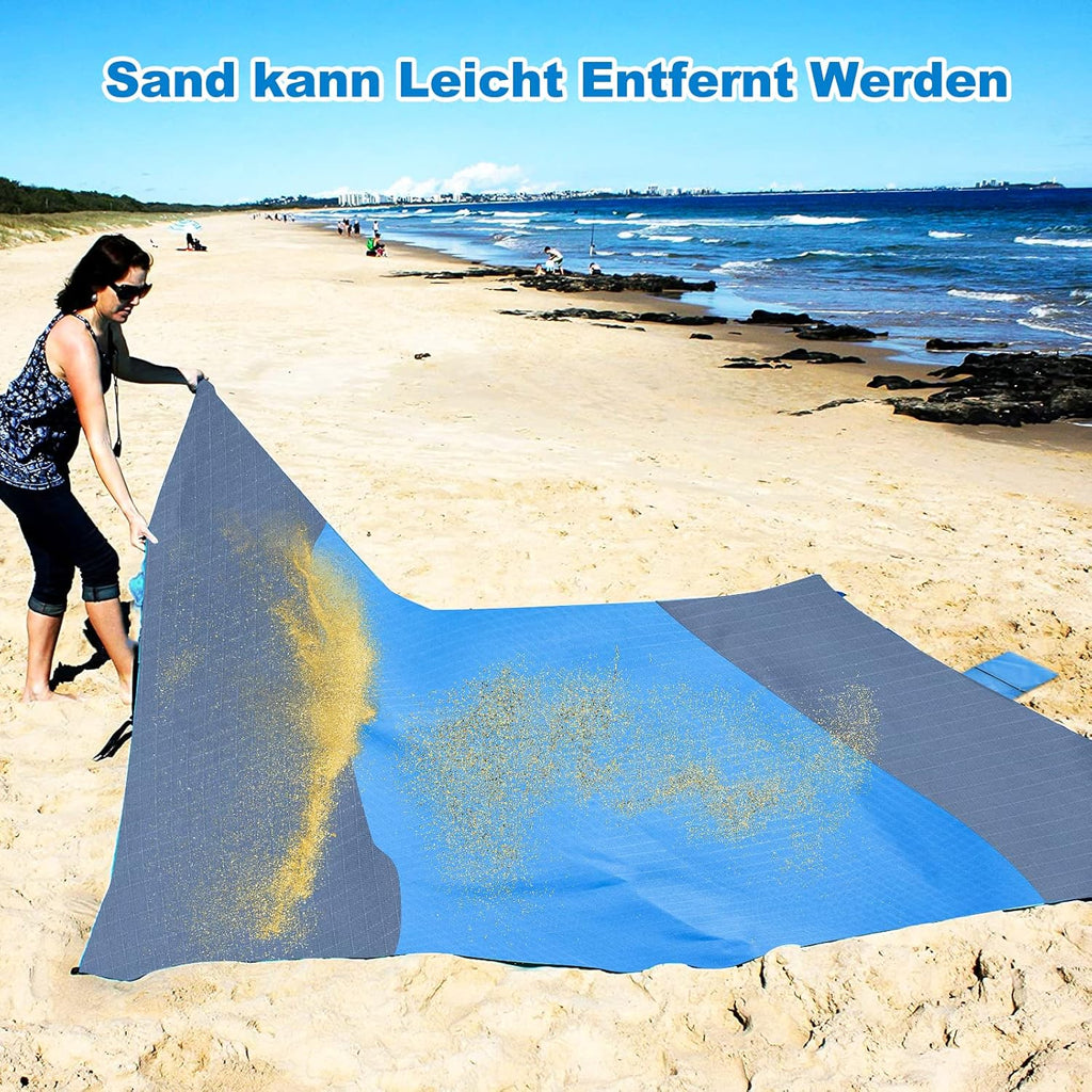Dijia Sandfreie Stranddecke 210x200 cm mit 2 Reissverschlusstaschen & Tasche