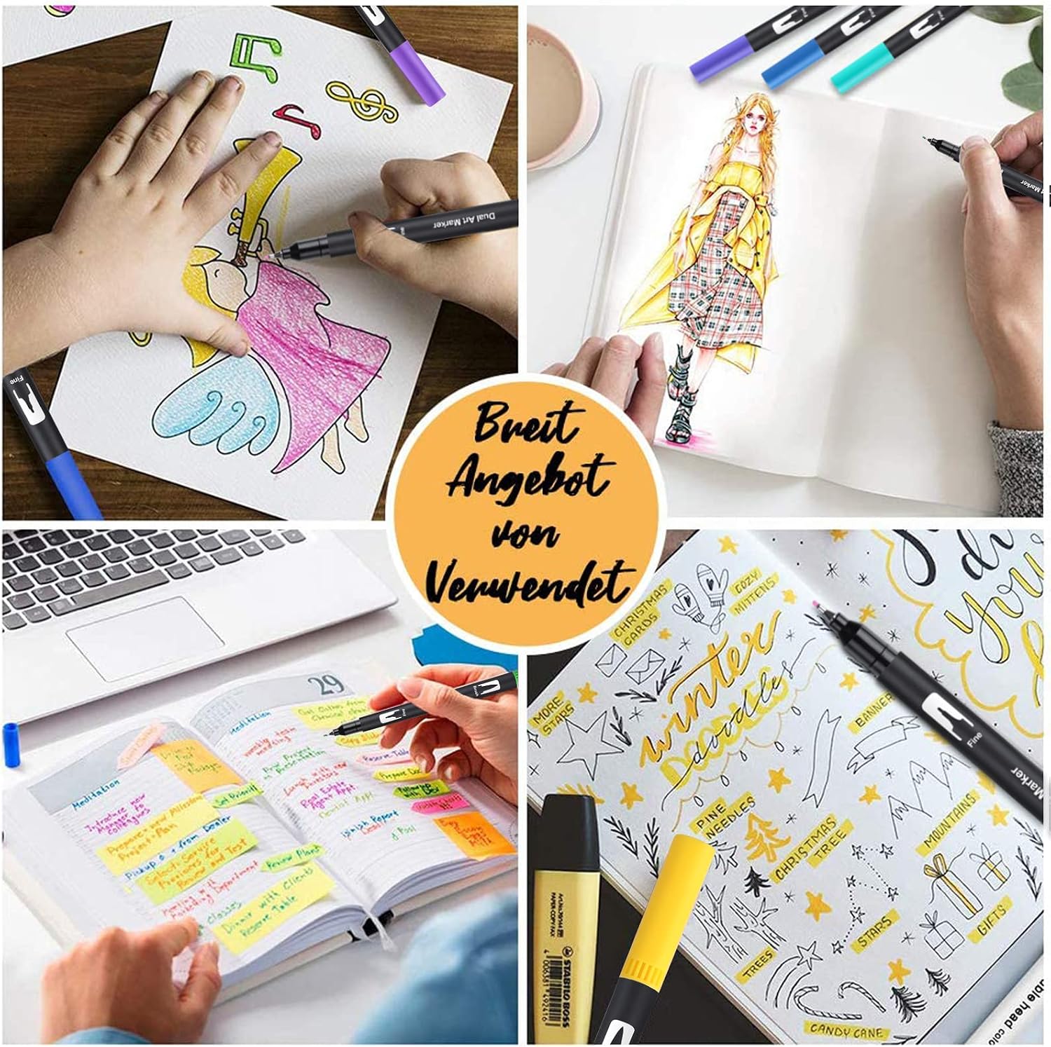 Aquarell Filzstifte 24 Farben Set fuer Handlettering Bullet Journal