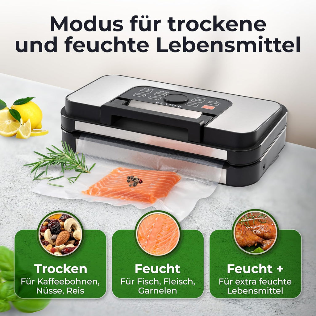 Klamer Pro 80 Vakuumierer mit Beuteln und Schlauch - Vakuumiergeraet