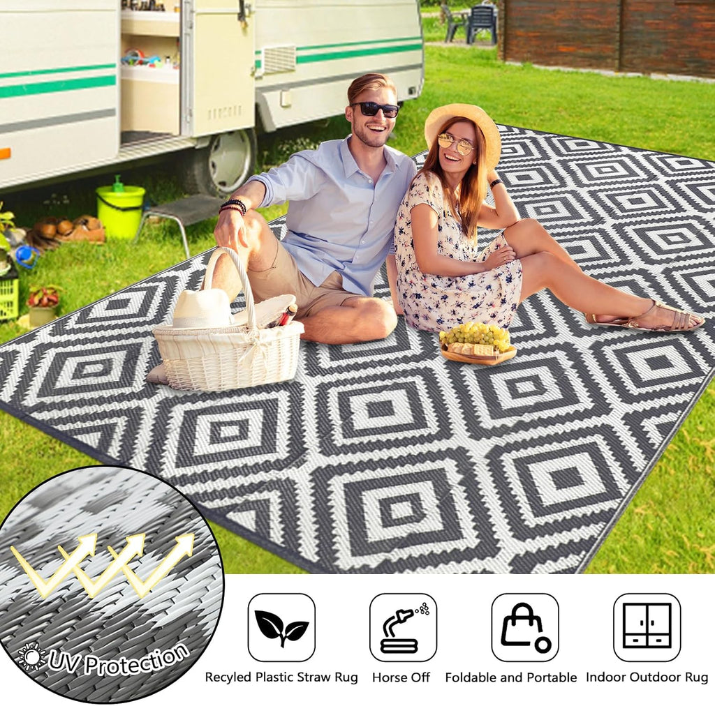 Famibay Outdoor Teppich 245x305 cm wasserabweisend wendbar 180cm-365cm