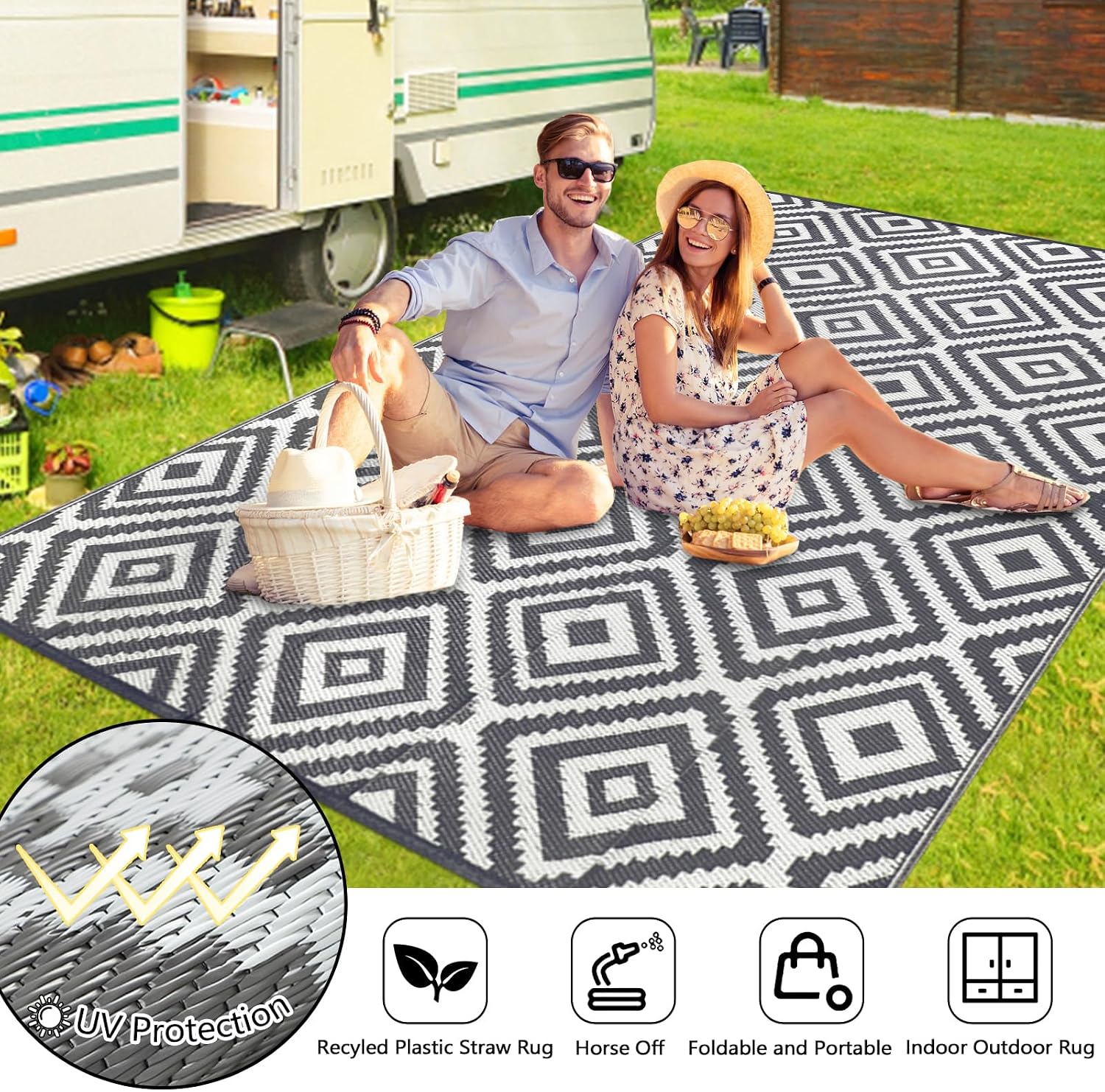 Famibay Outdoor Teppich 245x305 cm wasserabweisend wendbar 180cm-365cm