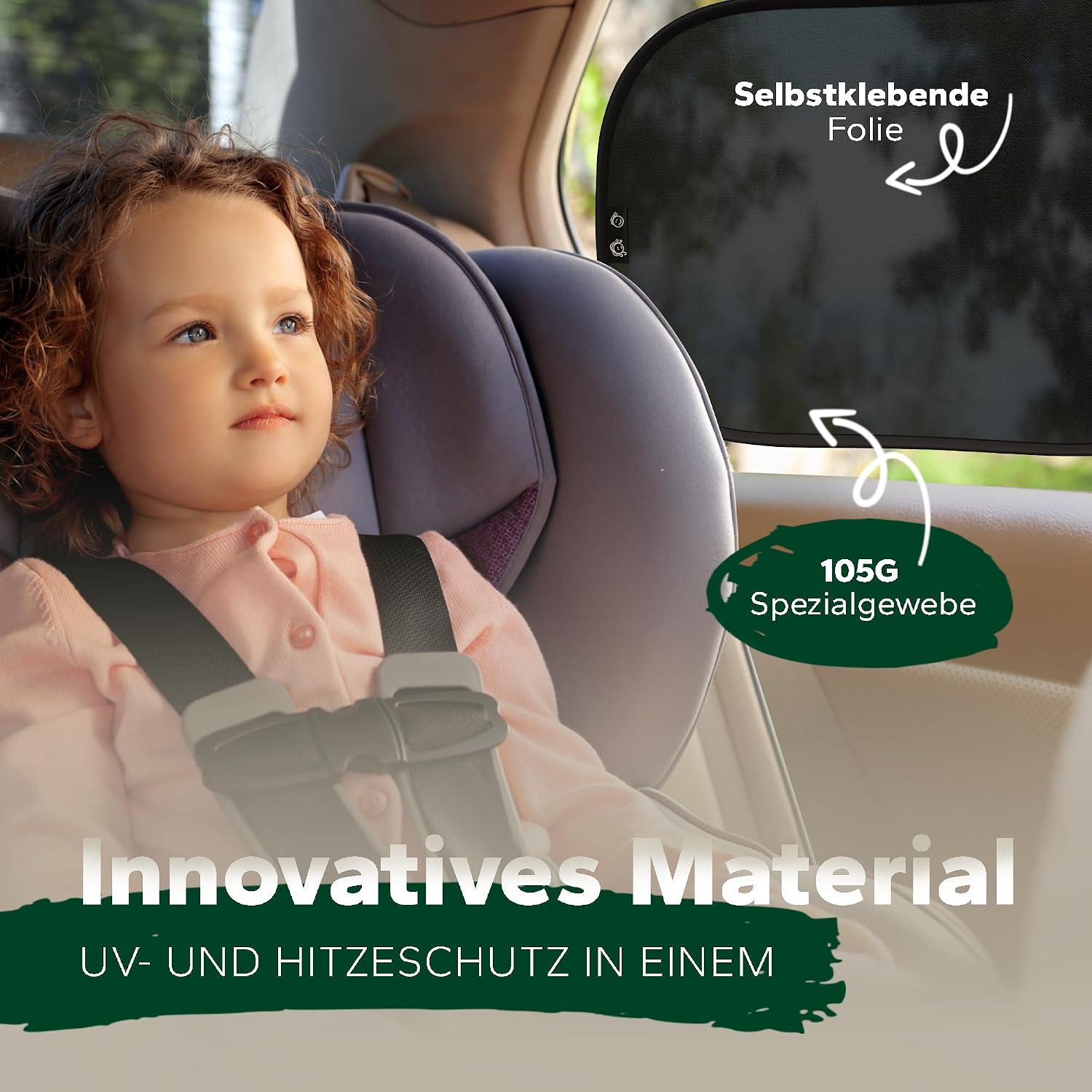 Sonnenschutz Auto Kinder UV-Schutz UPF50+ DEKRA geprueft KBA-zugelassen Nylon