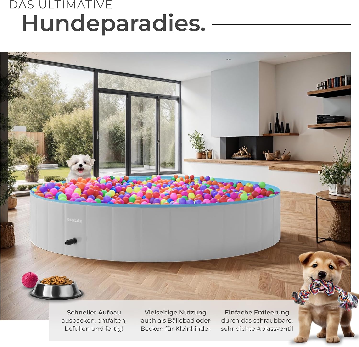 tectake Hundepool faltbar 120cm-160cm Ø, Planschbecken Baellebad fuer Hunde