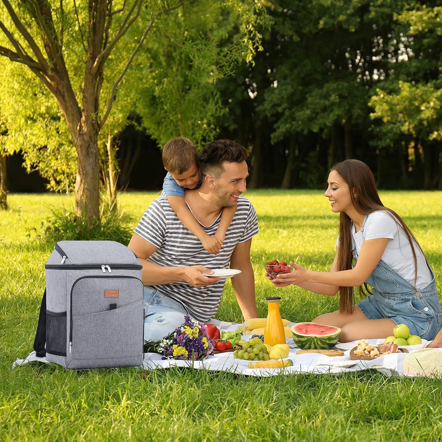 Lifewit Kuehltasche / 34 Dosen, isoliert, auslaufsicher, grau