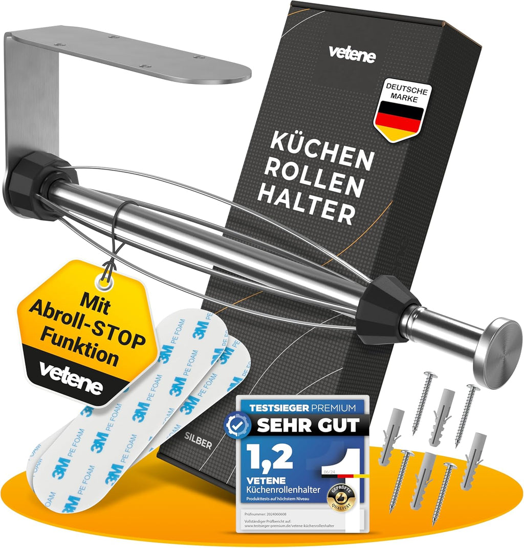 Zewa Kuechenrollenhalter Edelstahl Schwarz ohne Bohren mit Abrollstopp