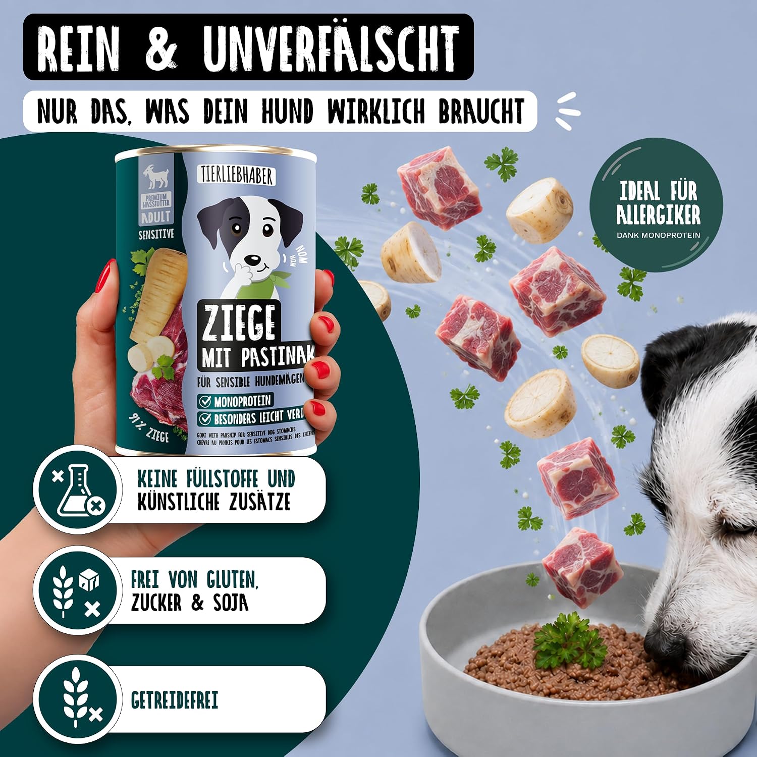 Tierliebhaber Hundefutter Nass Ziege mit Pastinake 91% Fleisch
