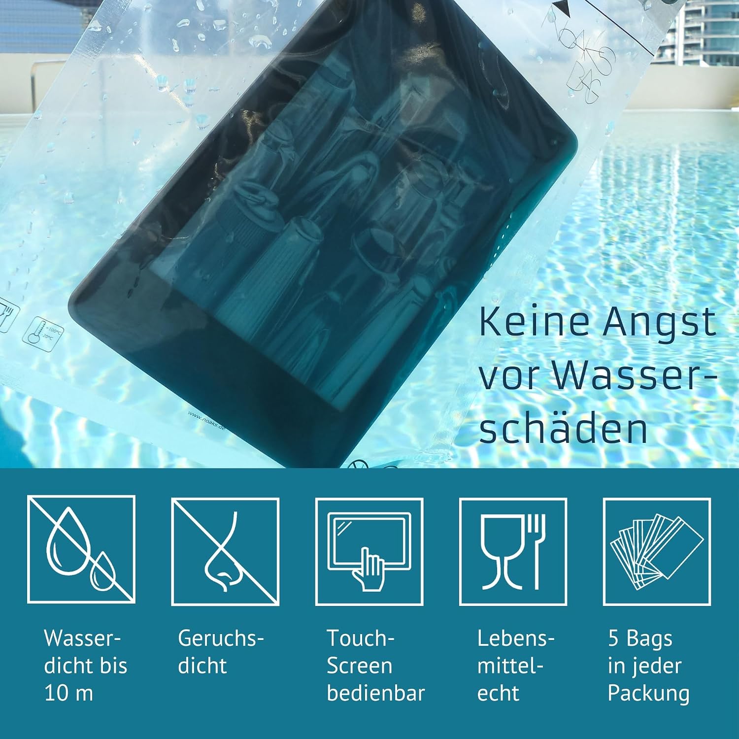 Noaks Bags 5er-Set wasserdichte Beutel IPX8 luft- und geruchsdicht Reise-Organiz