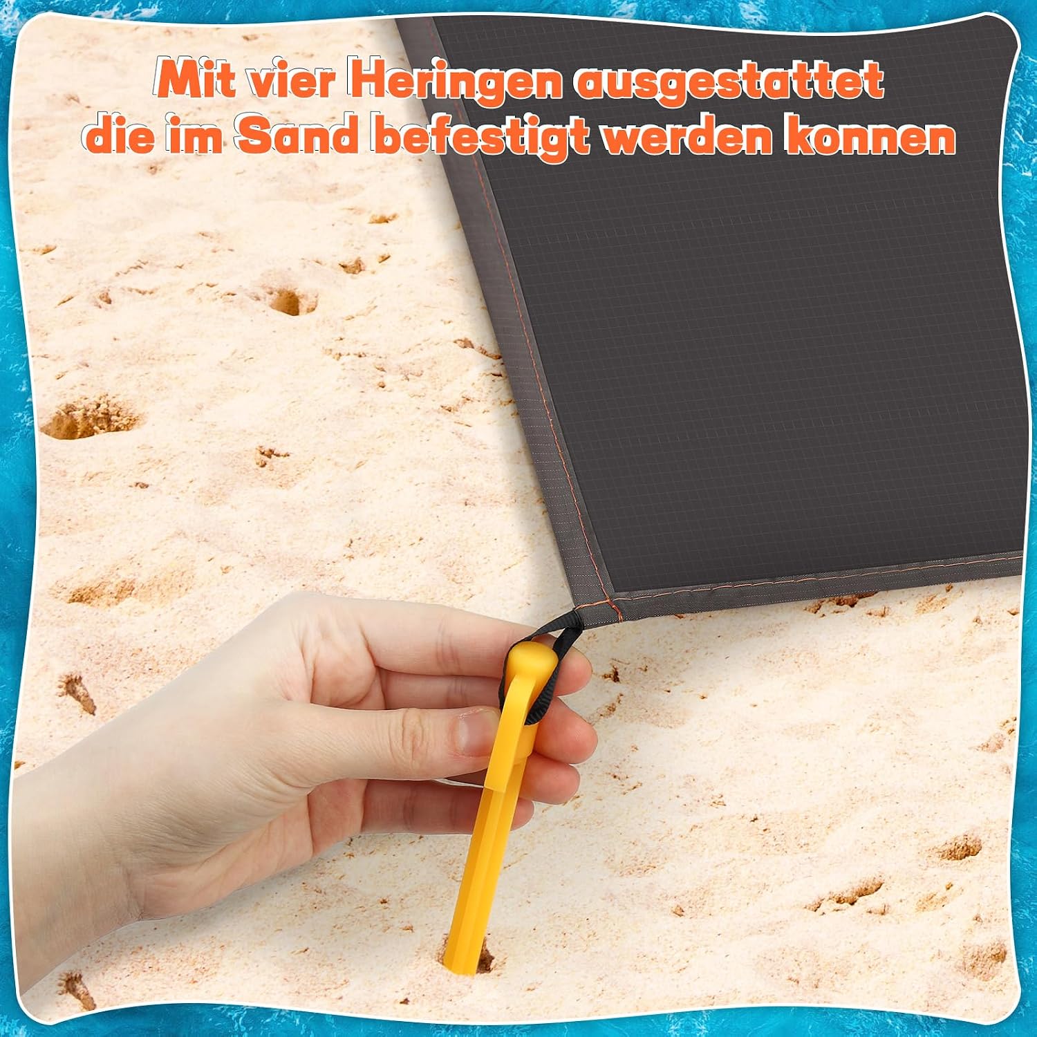 Stranddecke sandfrei 210x200 cm XXL blau - sandfeste Strandmatte fuer Strand Camp