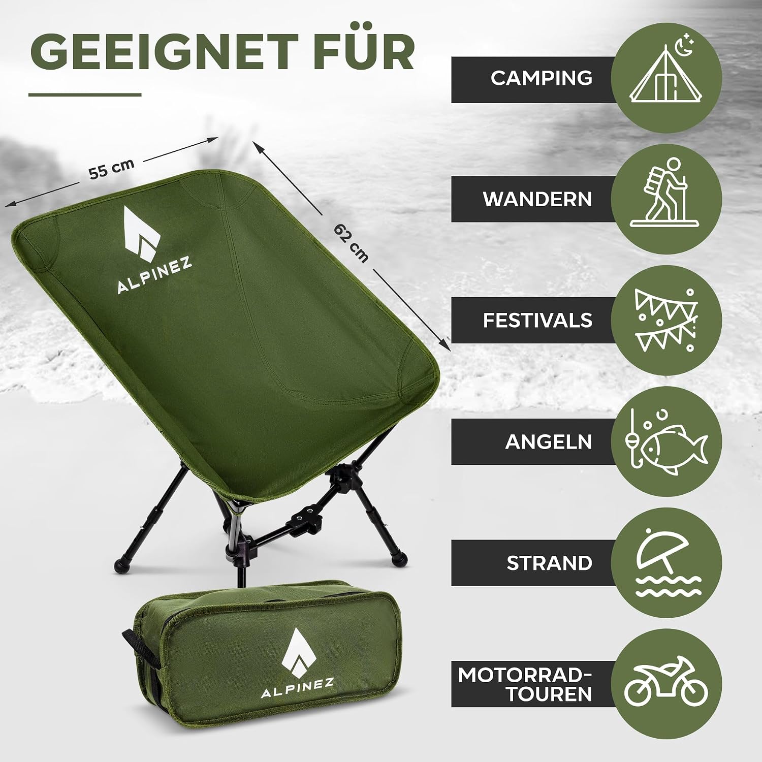 faltbarer Campingstuhl ultraleicht hoehenverstellbar klein zusammenklappbar