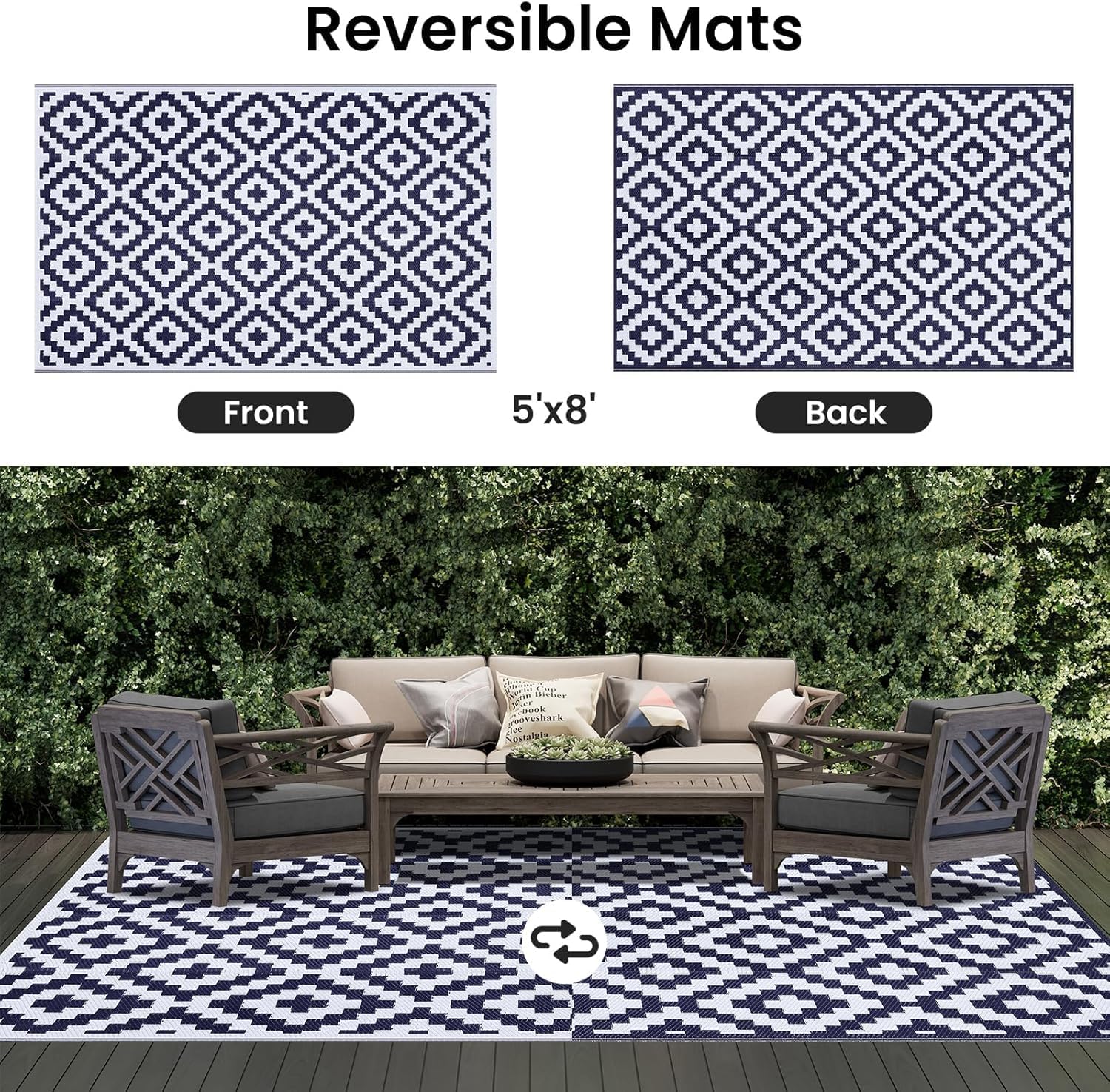 smiry Outdoor Teppich Balkon 120 x 180 cm wasserfest UV-bestaendig 180cm-360cm